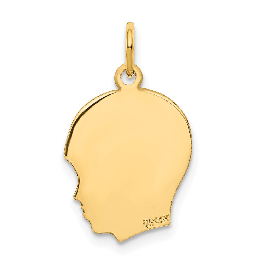 14k Plain Medium .035 Gauge Facing Right Engravable Boy Head Charm