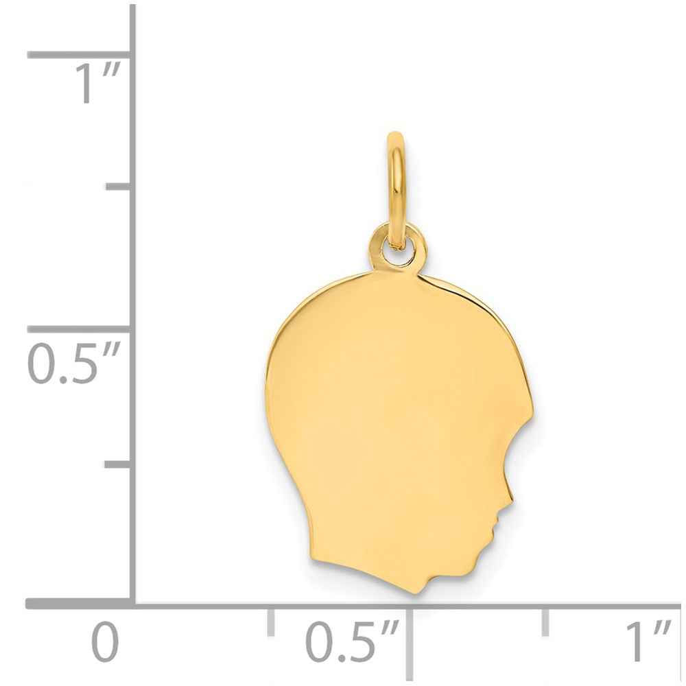 14k Plain Medium .013 Gauge Facing Right Engravable Boy Head Charm