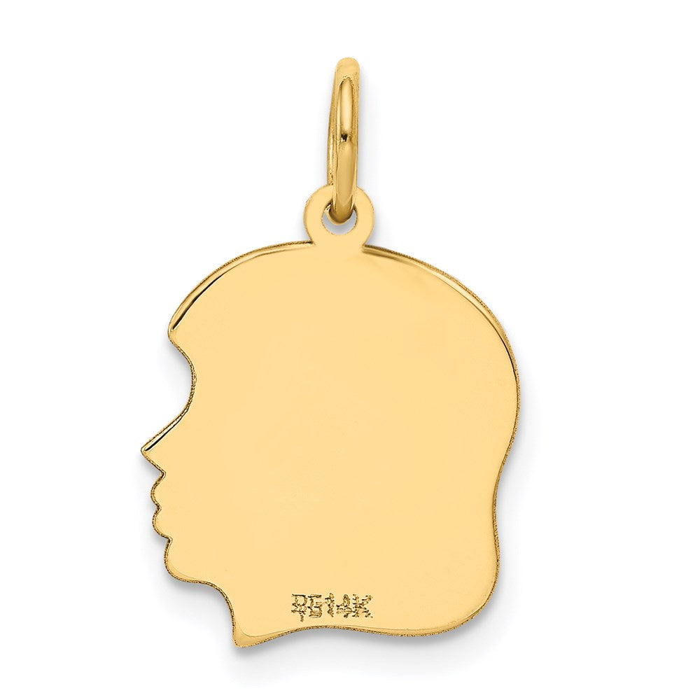 14k Plain Medium .027 Gauge Facing Right Engravable Girl Head Charm