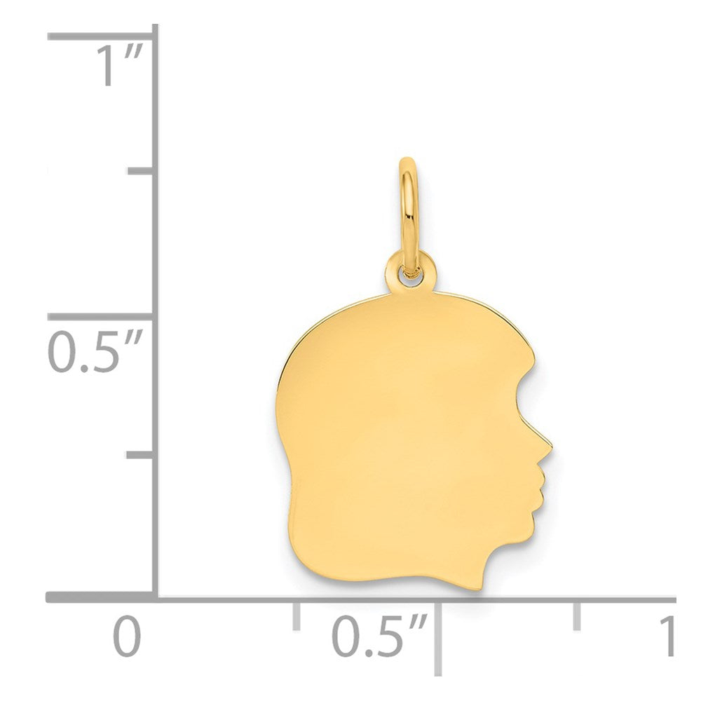 14k Plain Medium .018 Gauge Facing Right Engravable Girl Head Charm