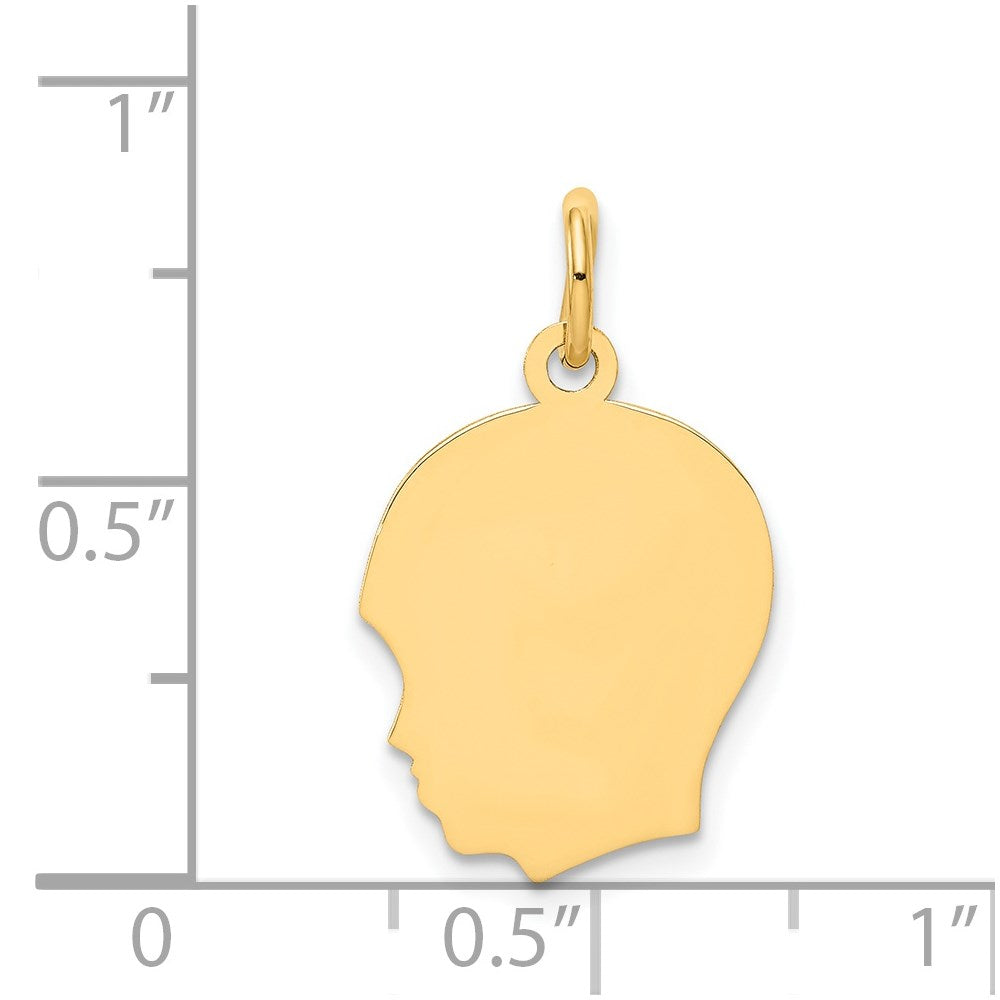 14k Plain Medium .027 Gauge Facing Left Engravable Boy Head Charm