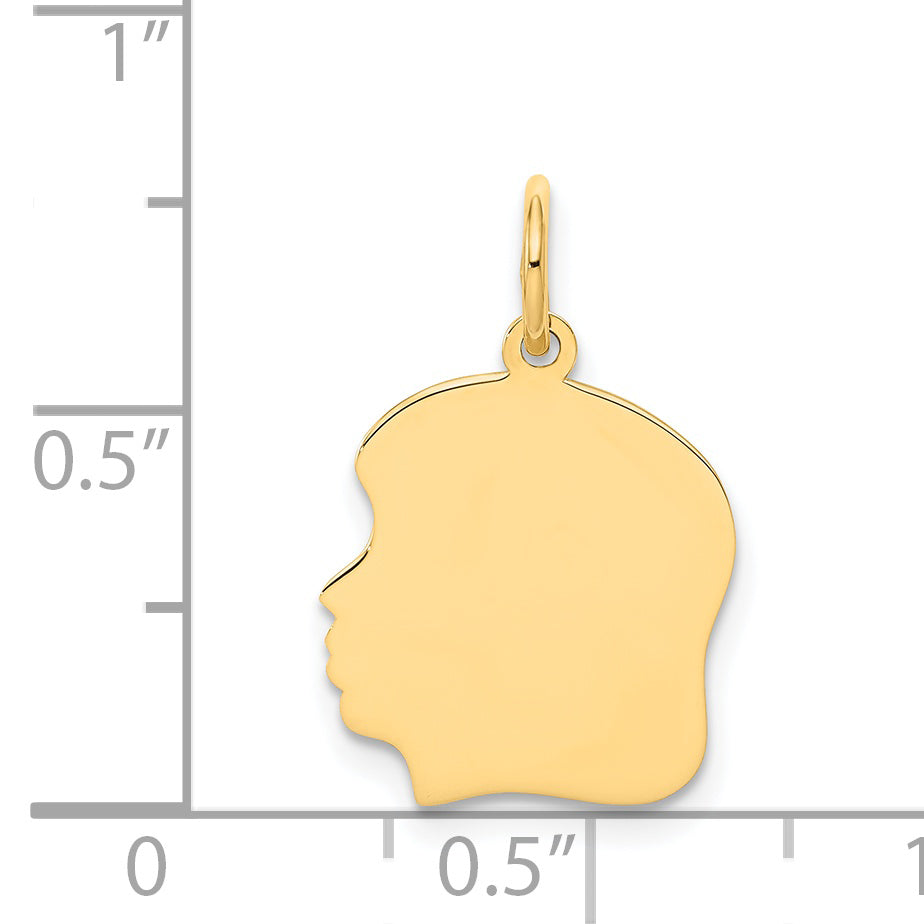 14k Plain Medium .027 Gauge Facing Left Engravable Girl Head Charm