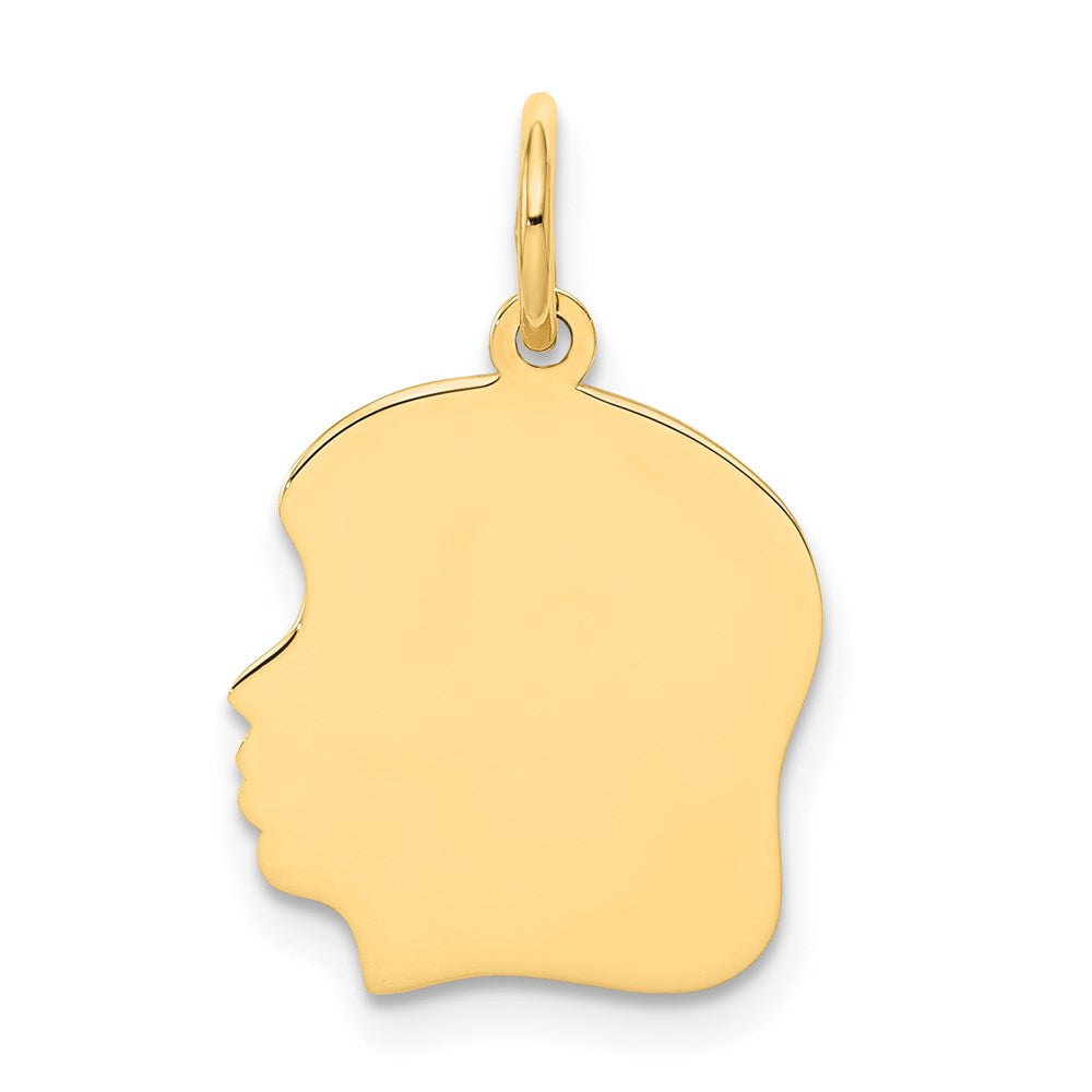 14k Plain Medium .009 Gauge Facing Left Engravable Girl Head Charm