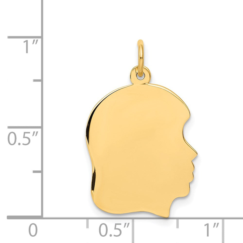 14k Plain Medium .027 Gauge Facing Right Engravable Girl Head Charm