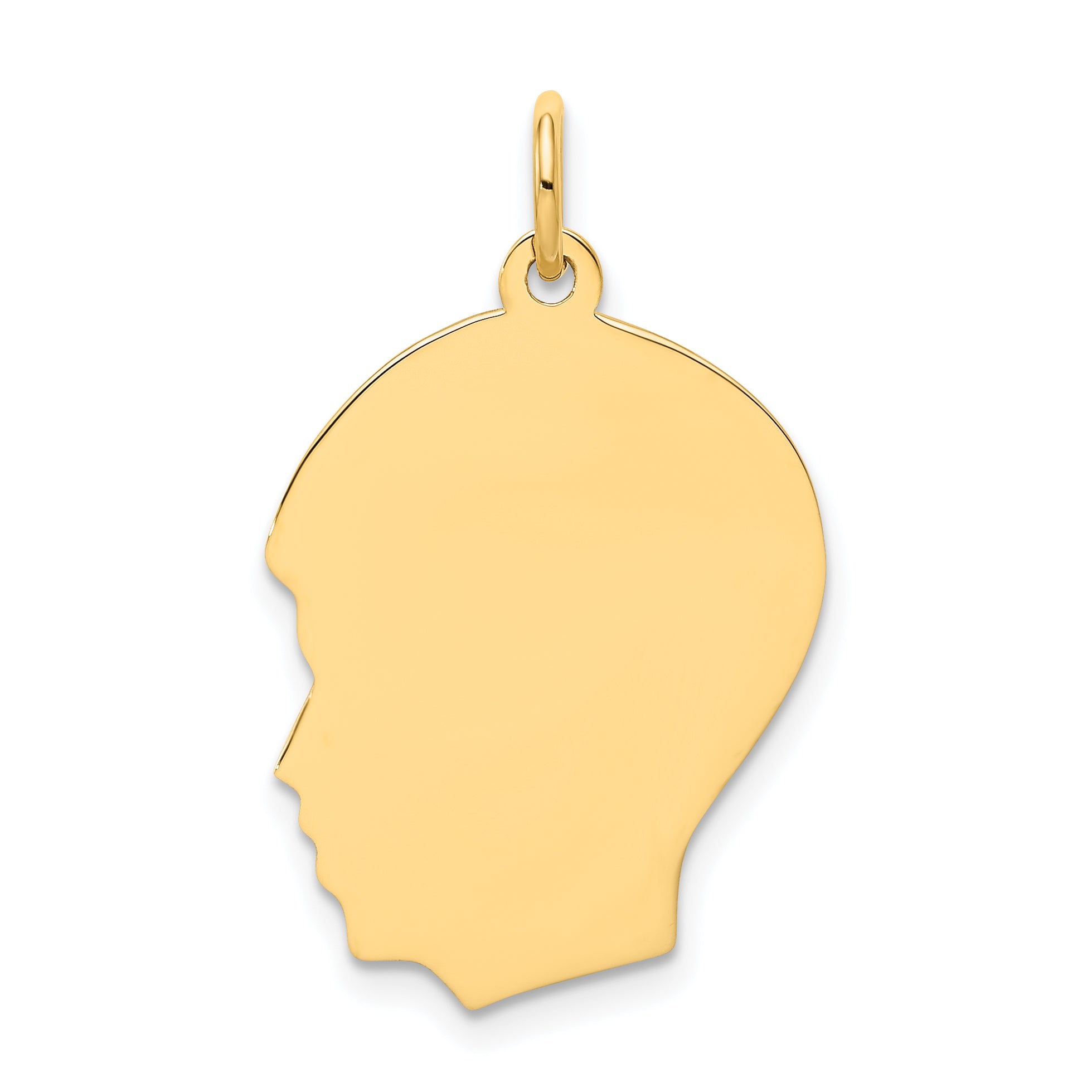 14k Plain Medium .018 Gauge Facing Left Engravable Boy Head Charm