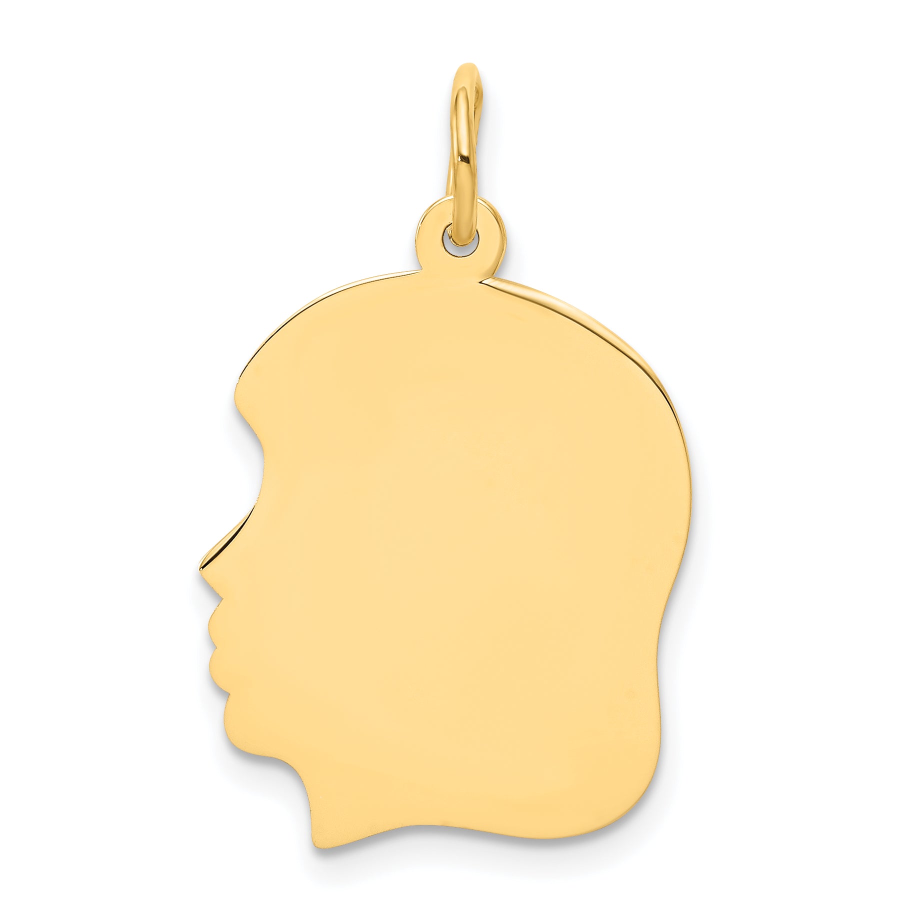 14k Plain Medium .018 Gauge Facing Left Engravable Girl Head Charm