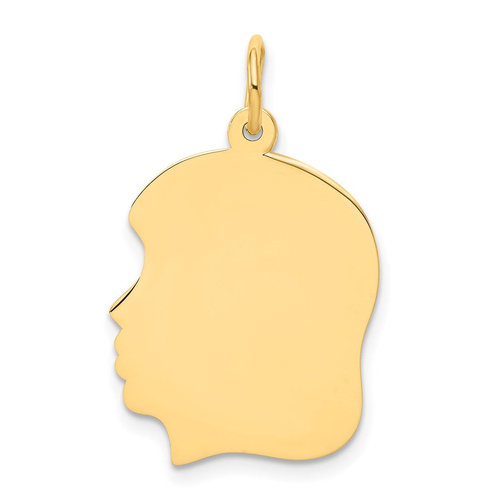 14k Plain Medium .035 Gauge Facing Left Engravable Girl Head Charm