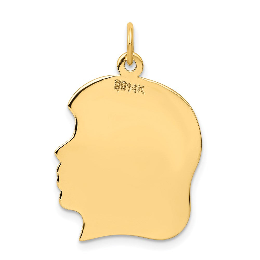14k Plain Large .018 Gauge Facing Right Engravable Girl Head Charm
