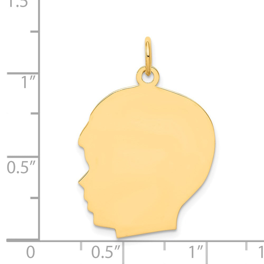 14k Plain Large .013 Gauge Facing Left Engravable Boy Head Charm