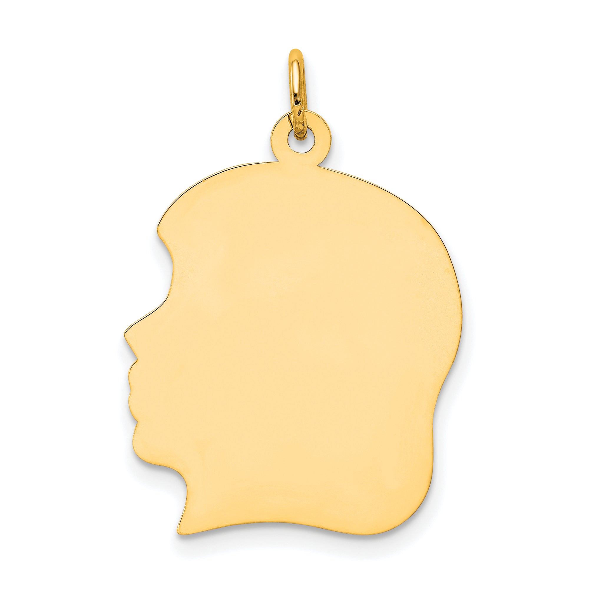 14k Plain Large .011 Gauge Facing Left Engravable Girl Head Charm