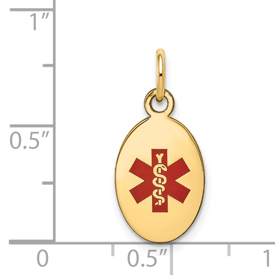 14k 16x9.5mm Oval Red Enameled Medical Jewelry Pendant