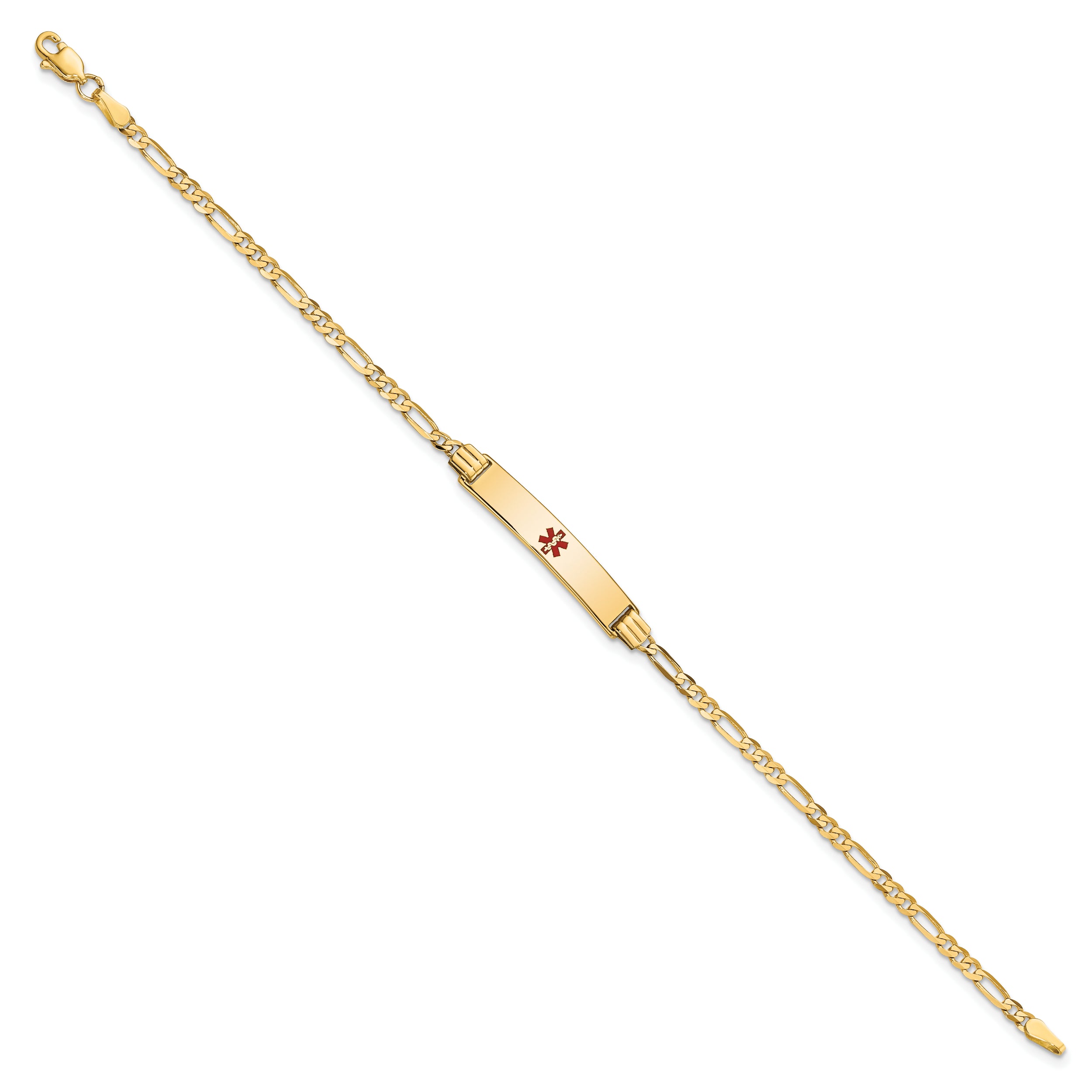 14K Medical Red Enamel Figaro Id Bracelet