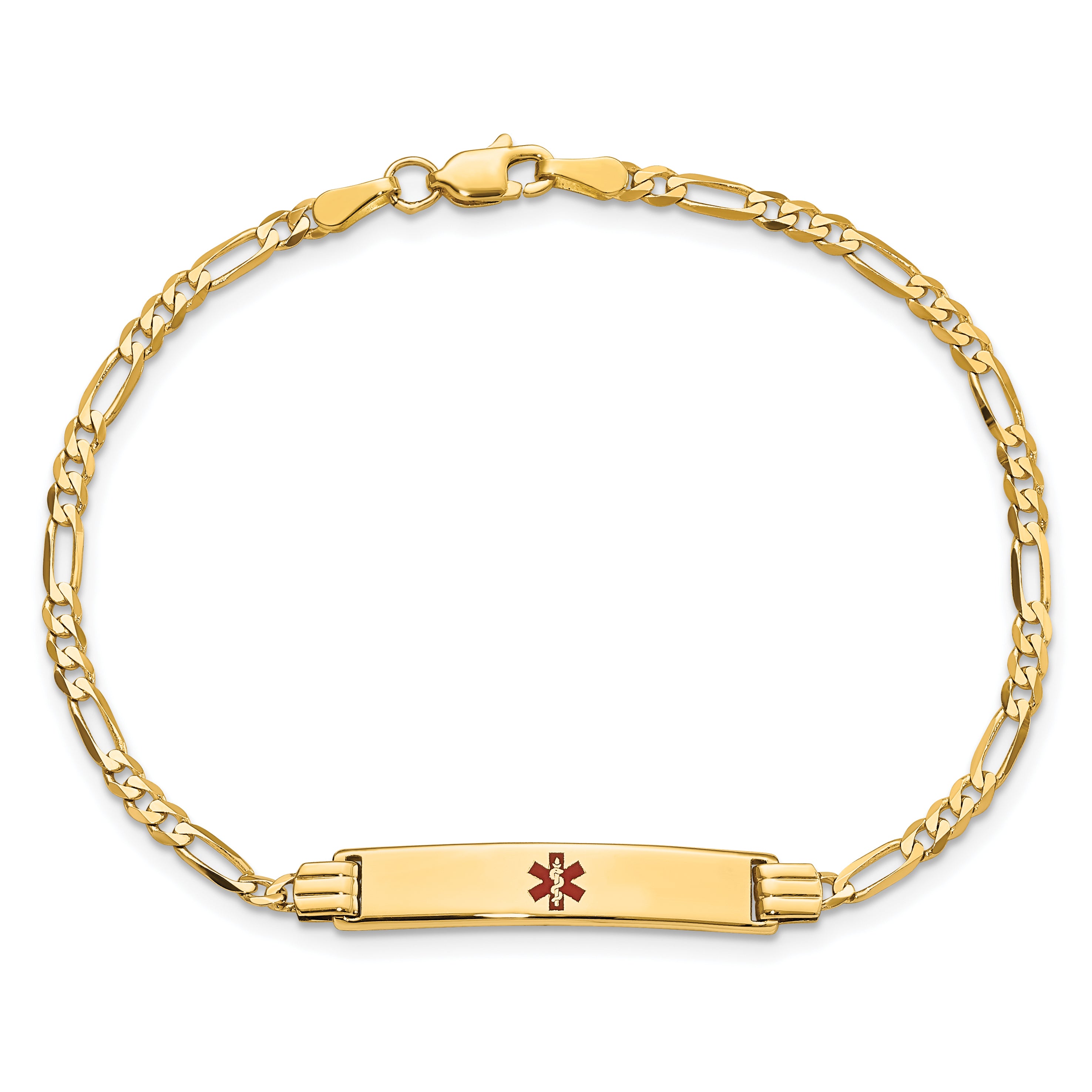 14K Medical Red Enamel Figaro Id Bracelet