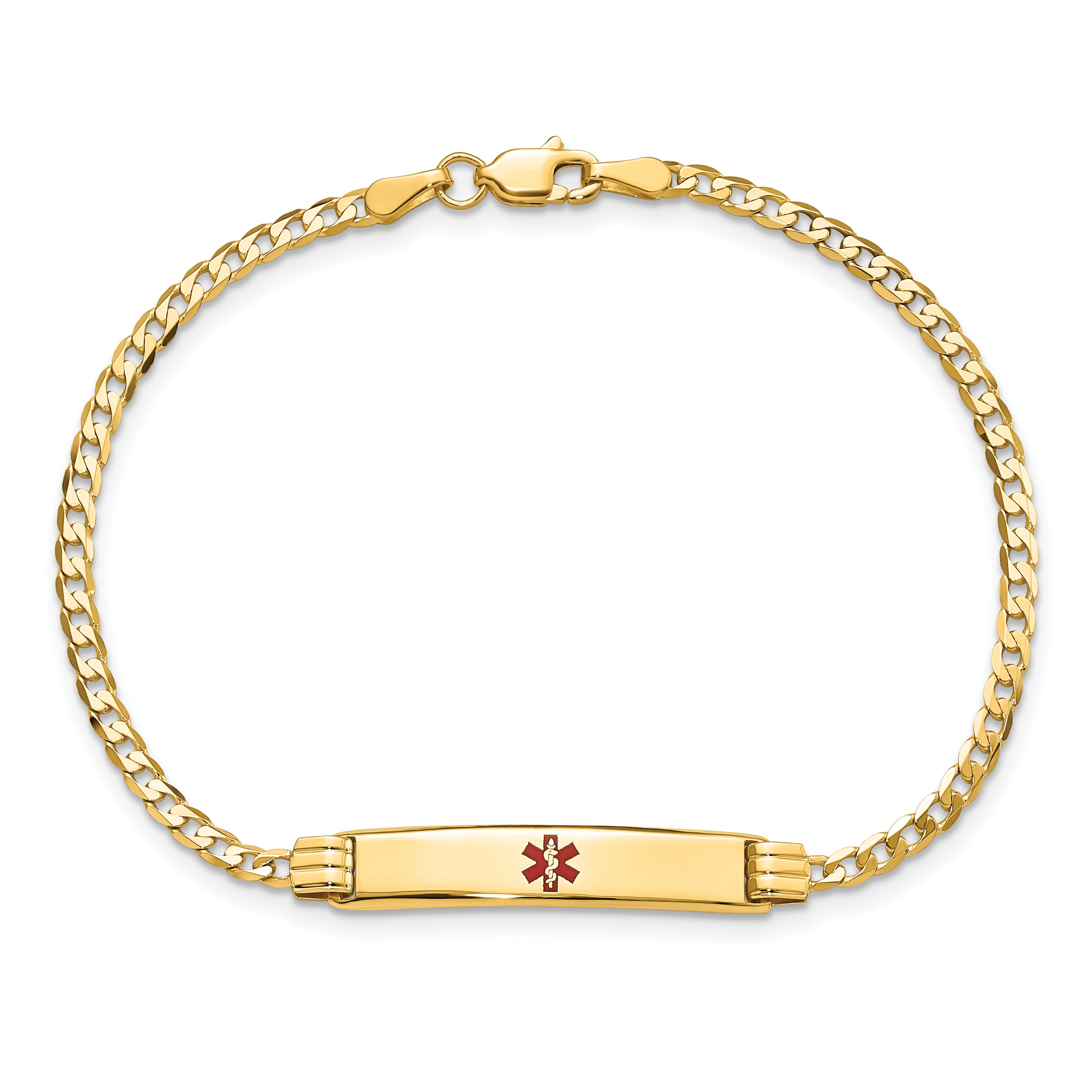 14K Medical Red Enamel Curb Link Id Bracelet