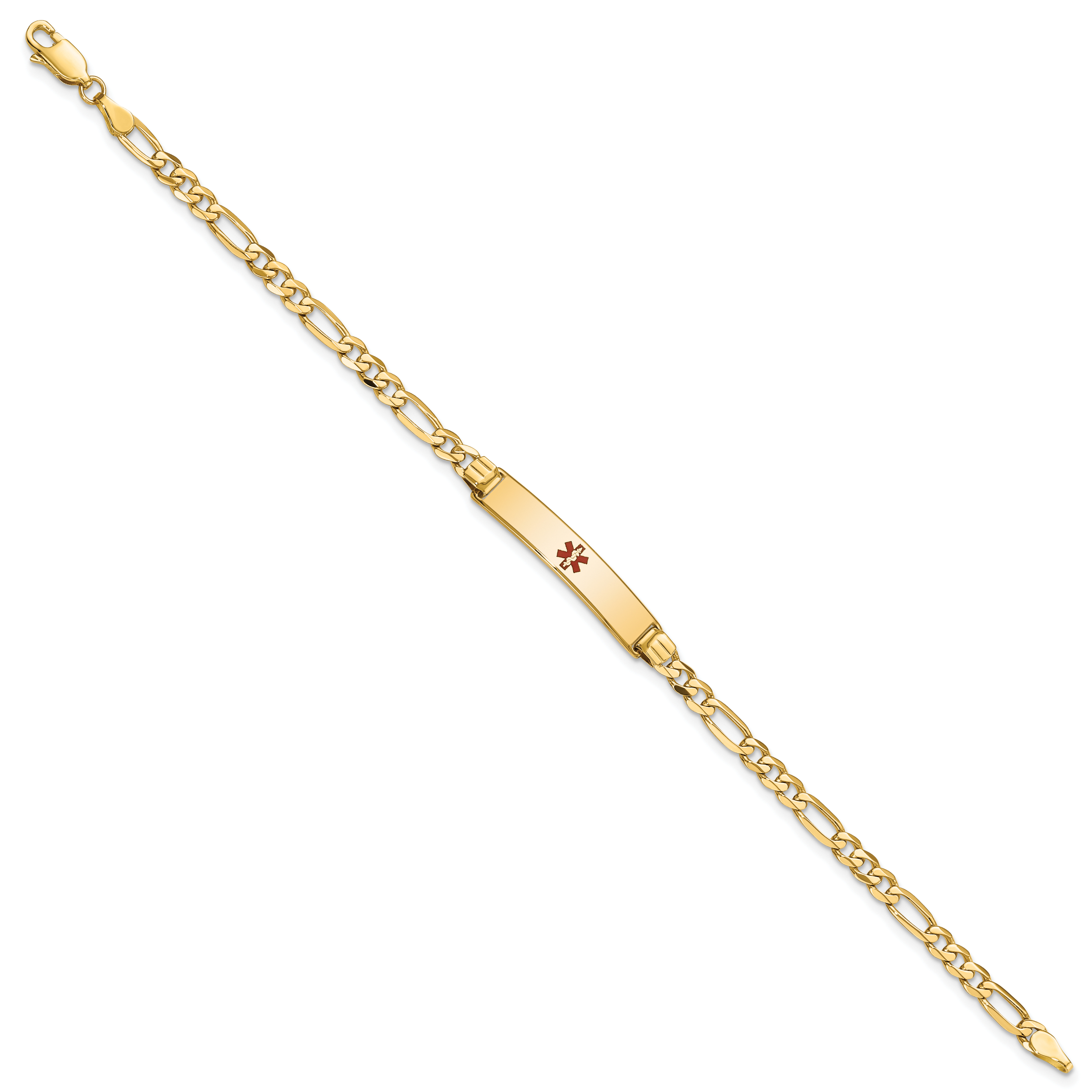 14K Medical Red Enamel Figaro Id Bracelet