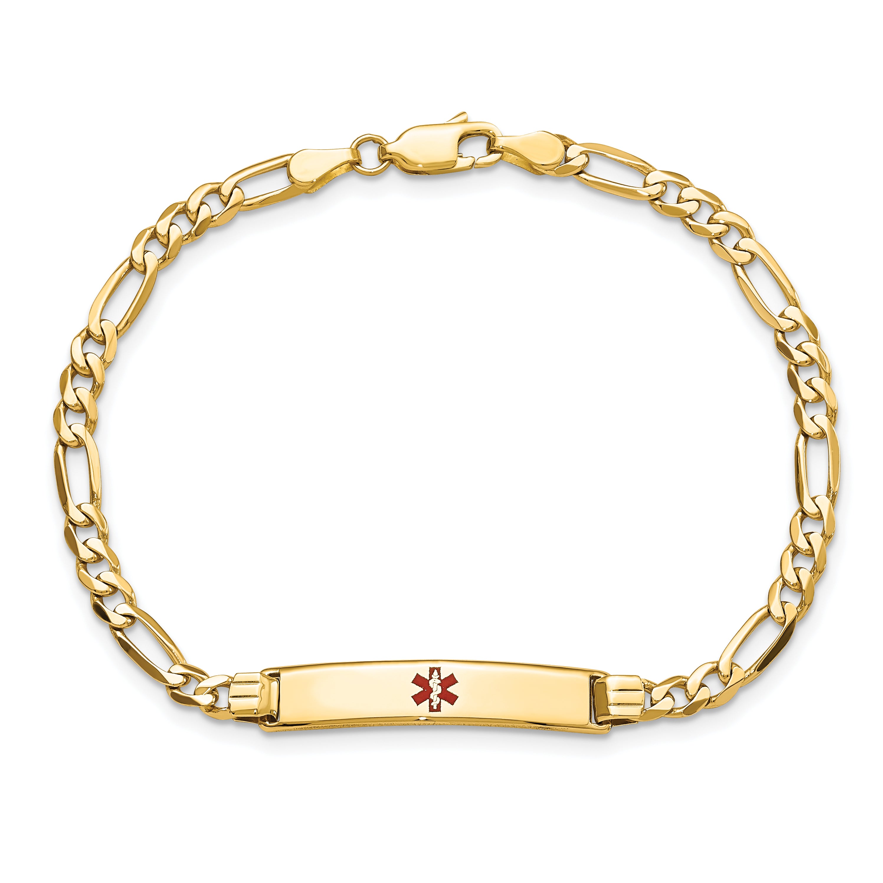 14K Medical Red Enamel Figaro Id Bracelet