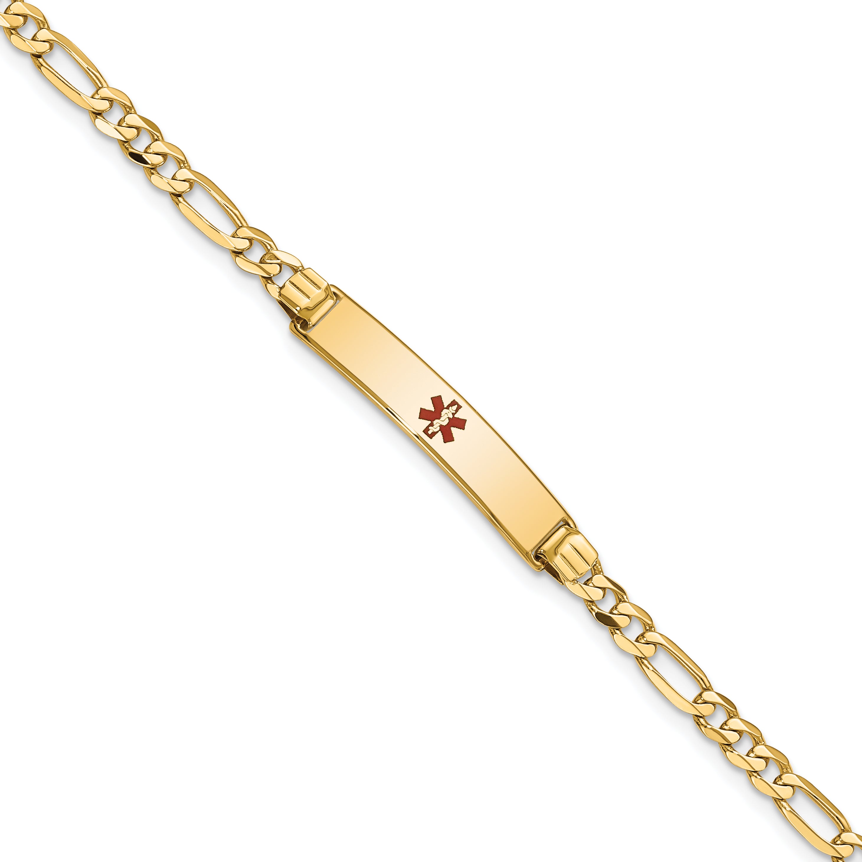 14K Medical Red Enamel Figaro Id Bracelet