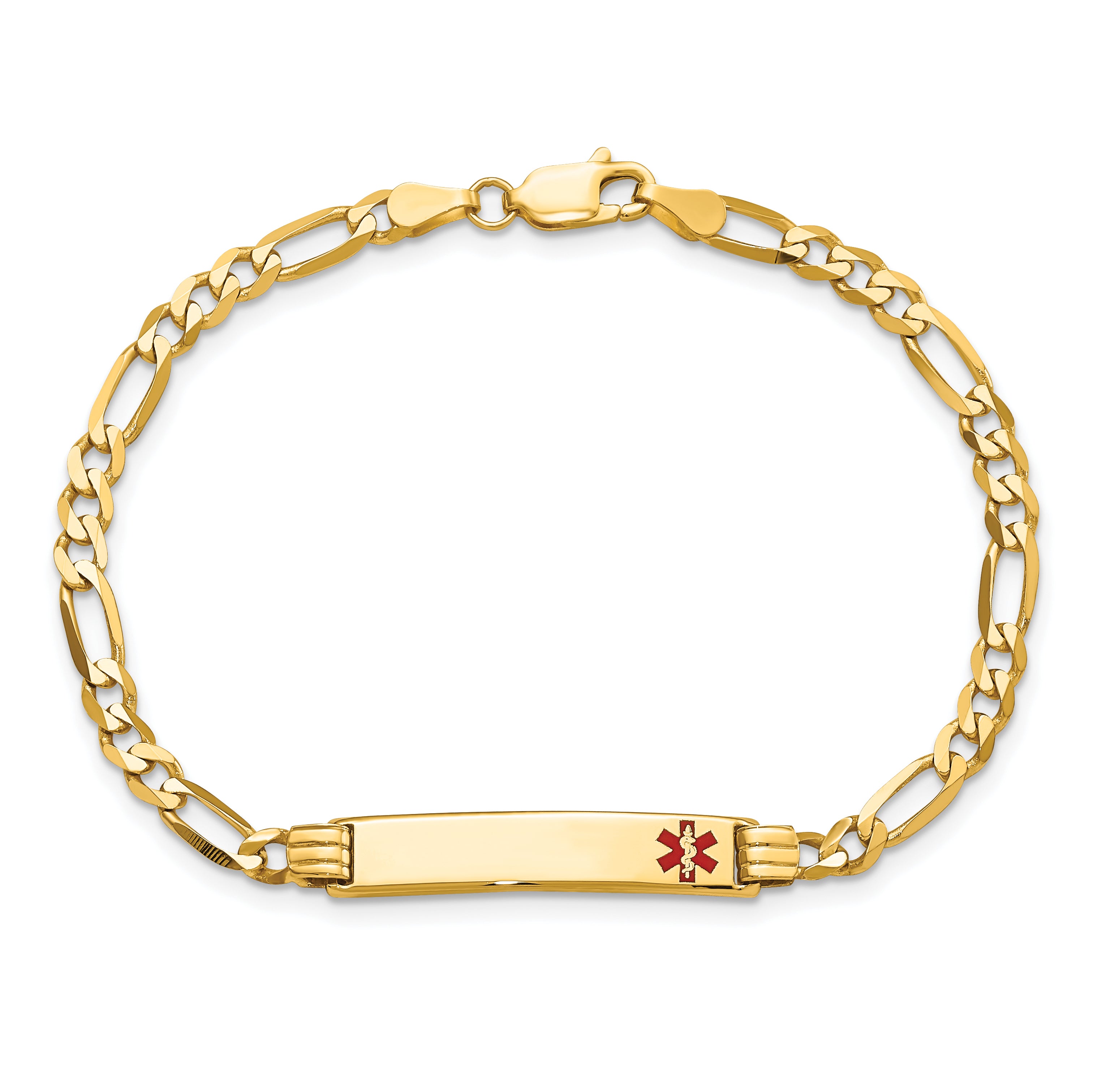14K Medical Red Enamel Figaro Id Bracelet