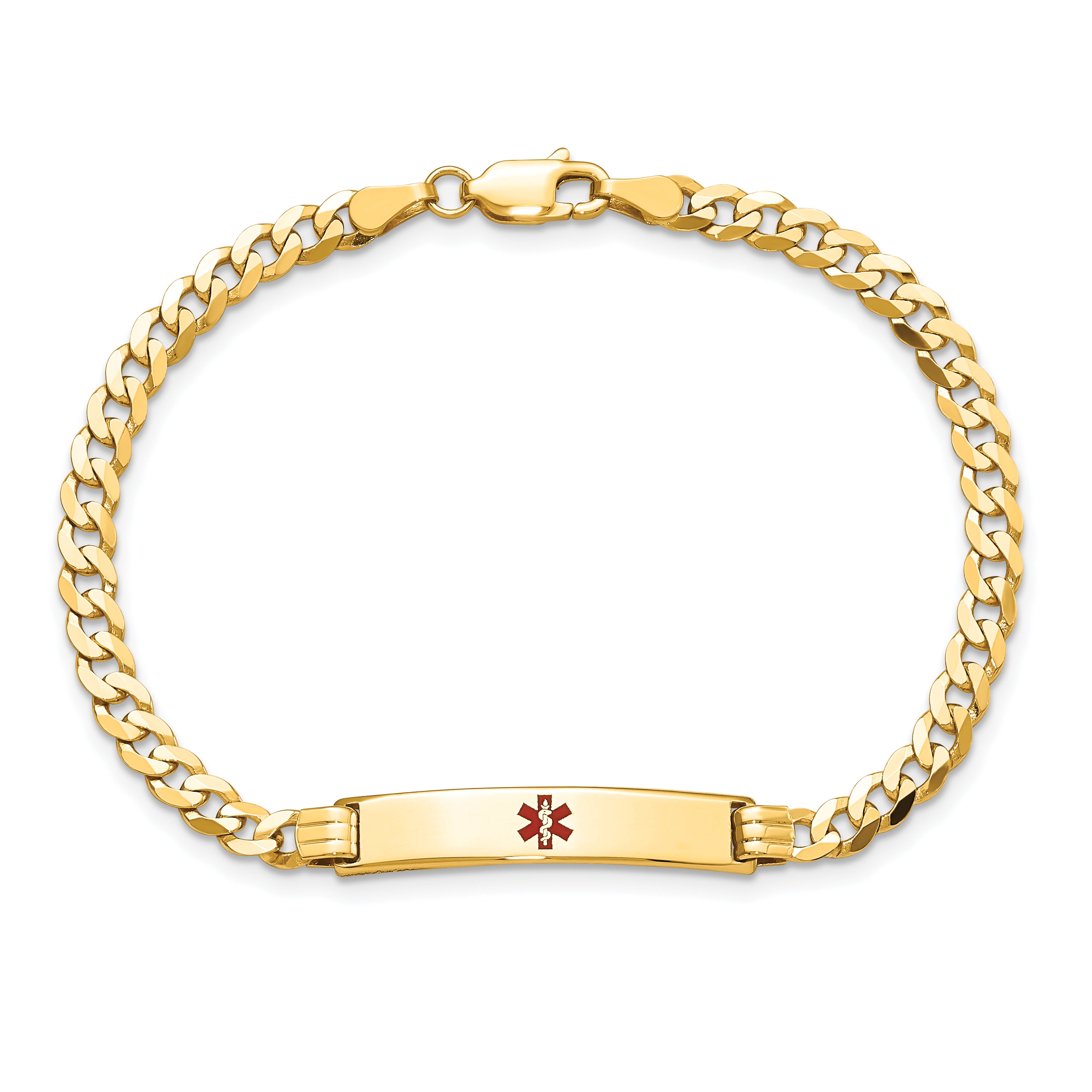 14K Medical Red Enamel Curb Link Id Bracelet