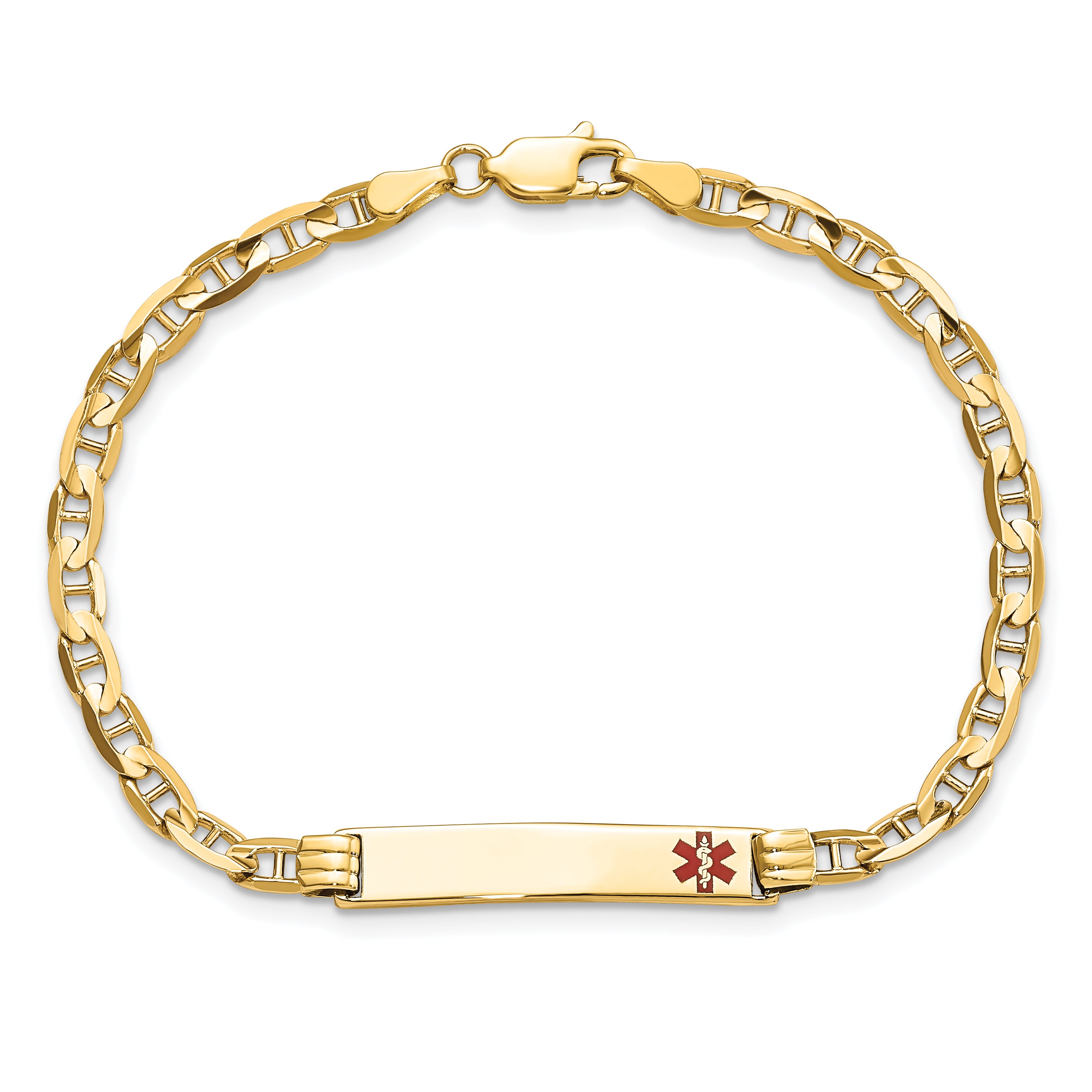 14K Medical Red Enamel Anchor Link Id Bracelet