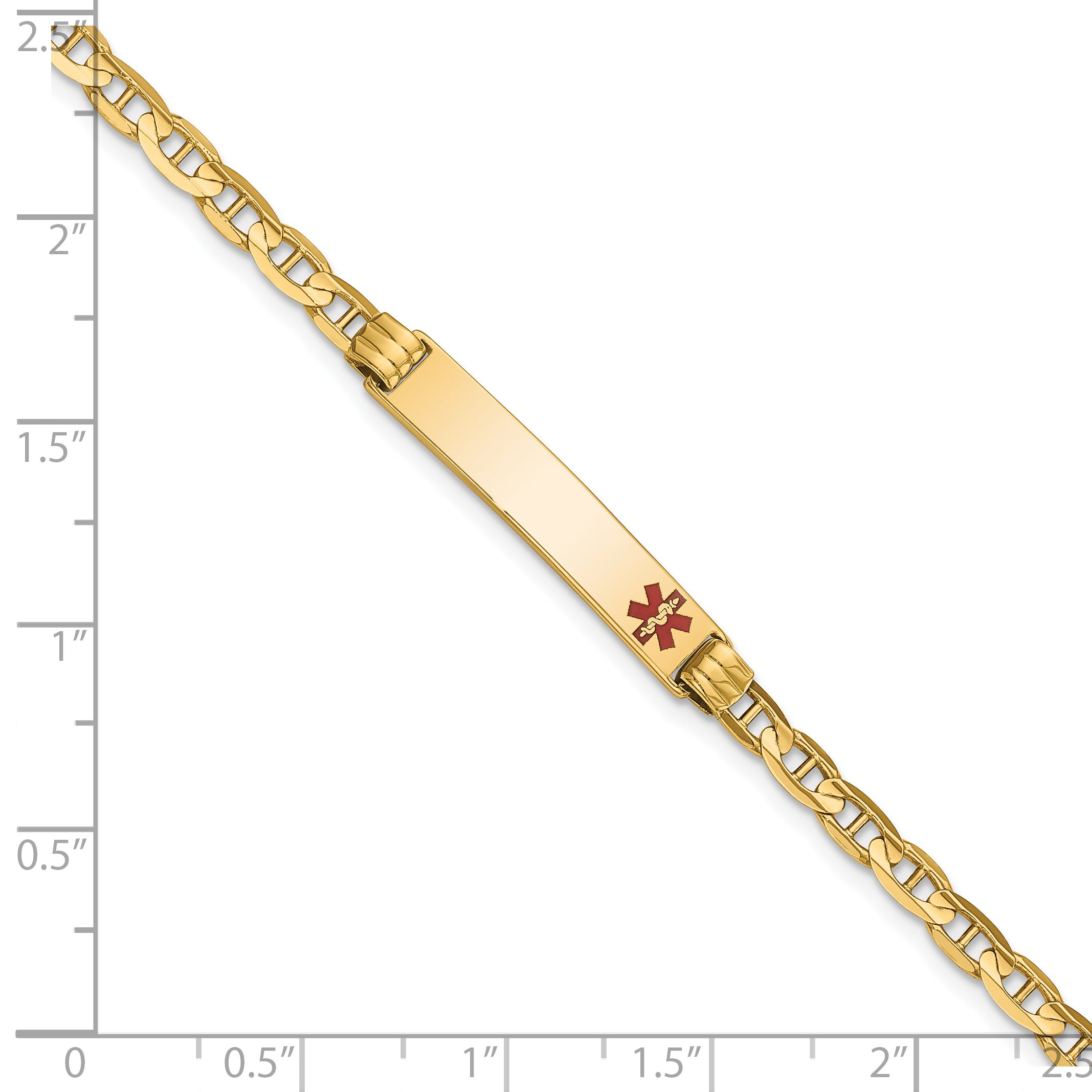 14K Medical Red Enamel Anchor Link Id Bracelet