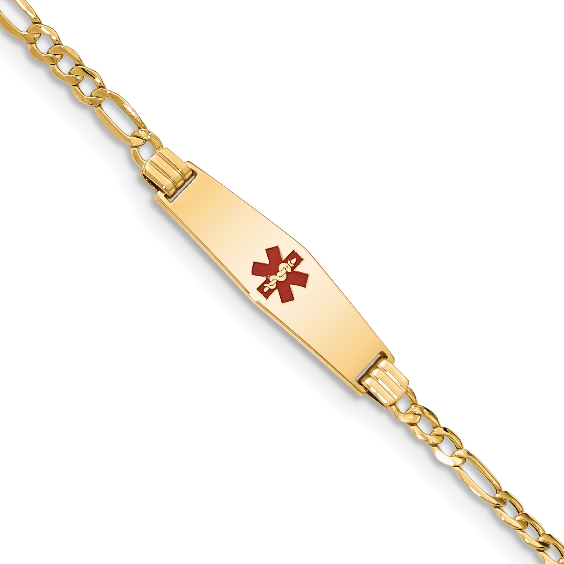 14K Medical Semi-Solid Soft Diamond Shape Red Enamel Figaro Id Bracelet