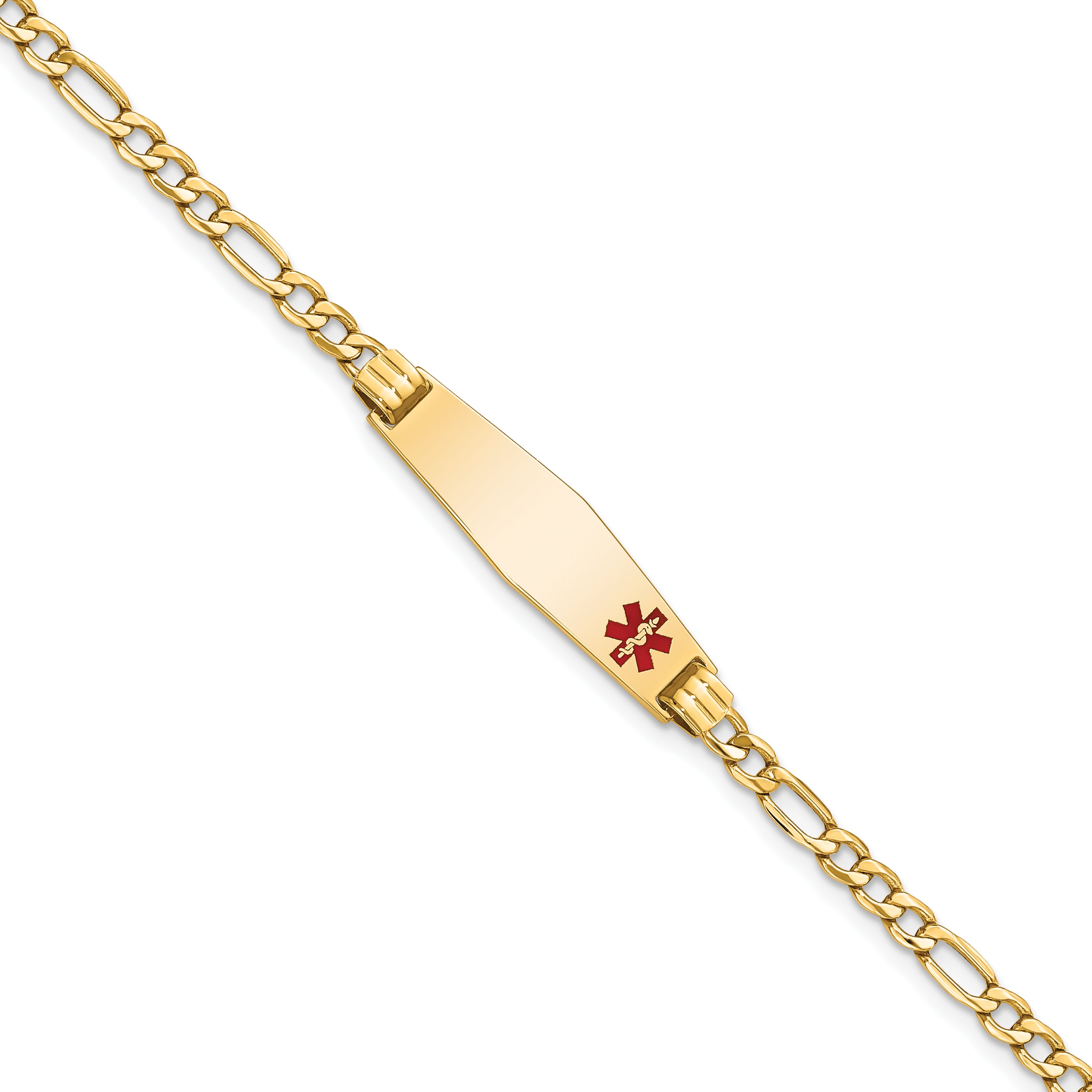14K Medical Semi-Solid Soft Diamond Shape Red Enamel Figaro Id Bracelet