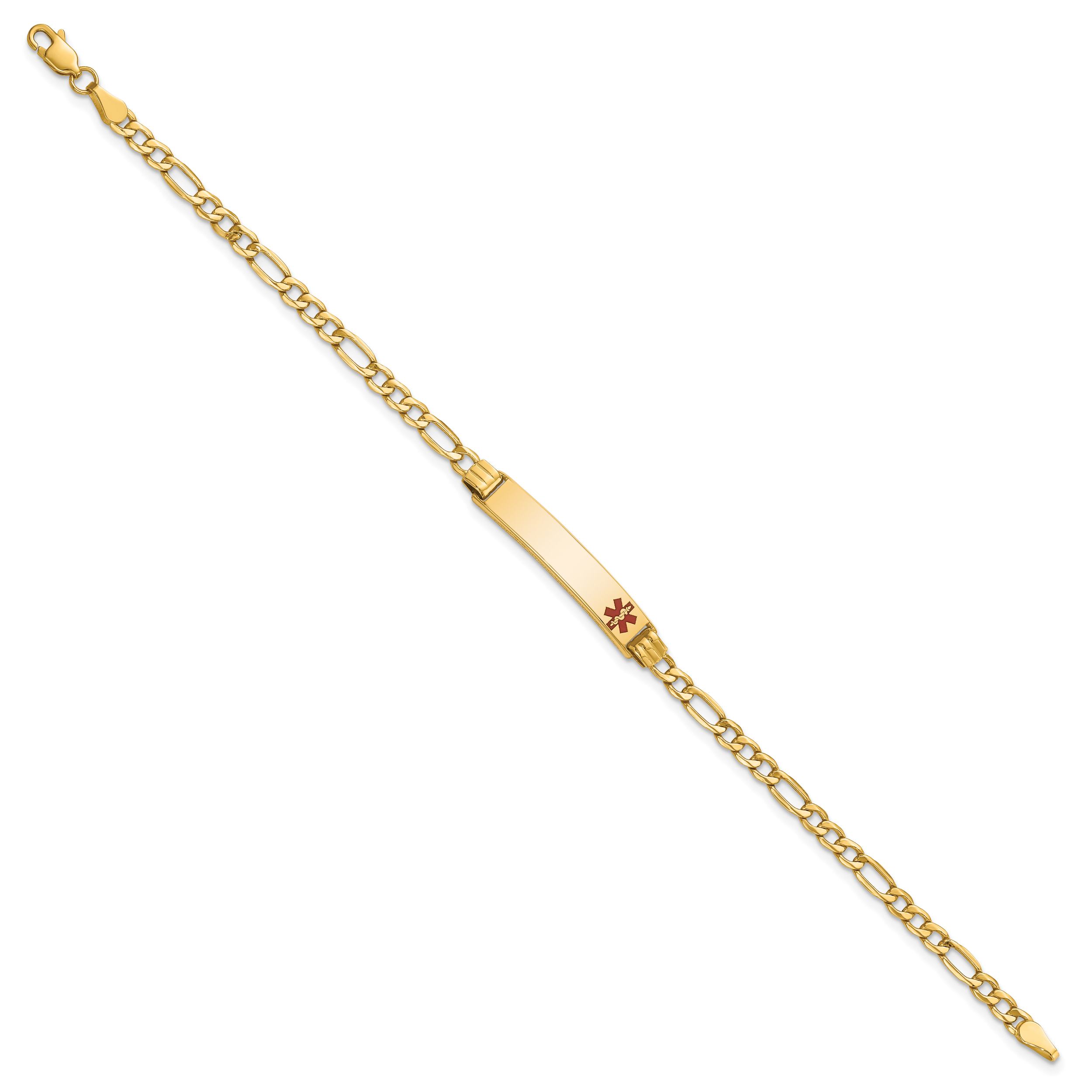14K Semi-Solid Medical Polished Red Enamel Figaro Id Bracelet