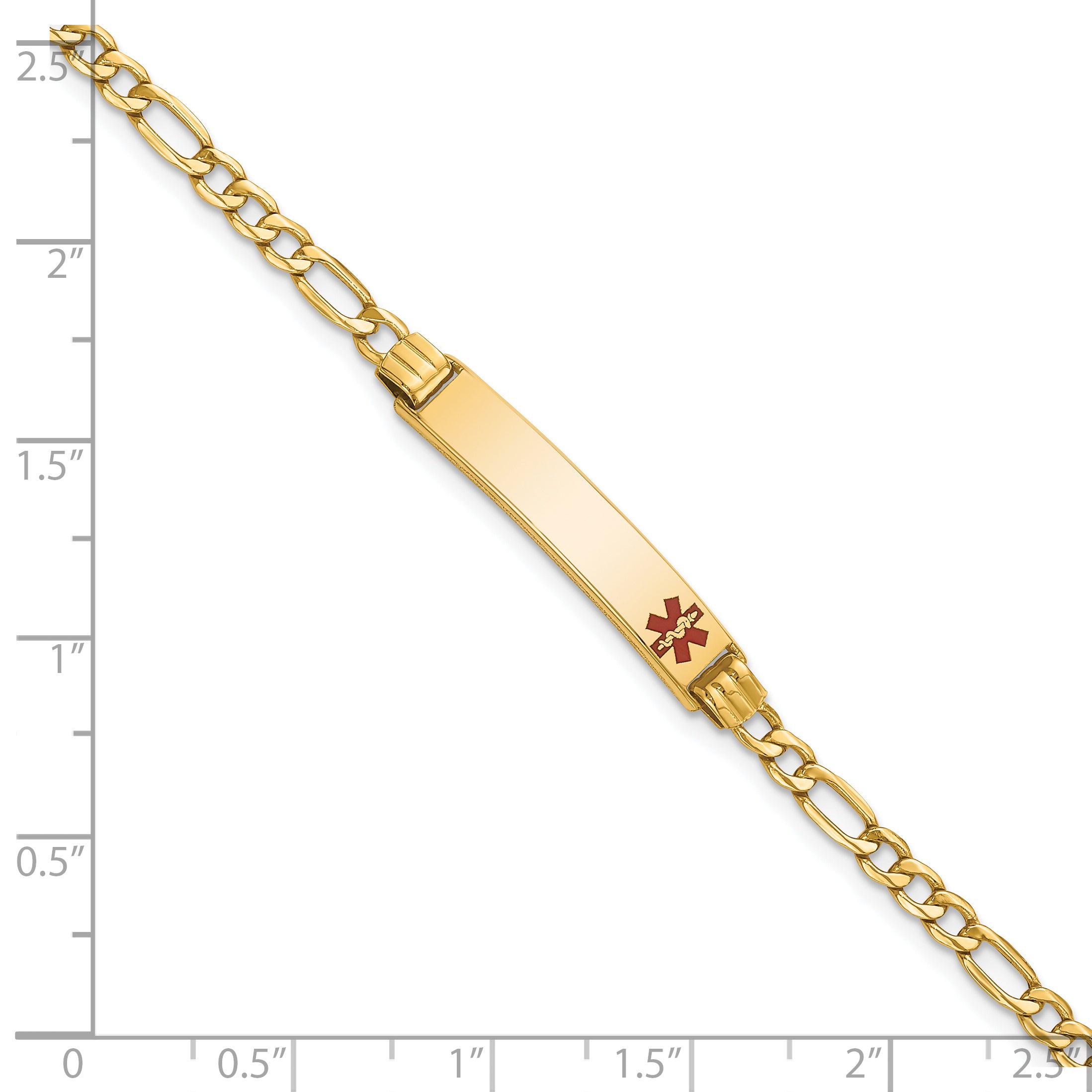 14K Semi-Solid Medical Polished Red Enamel Figaro Id Bracelet
