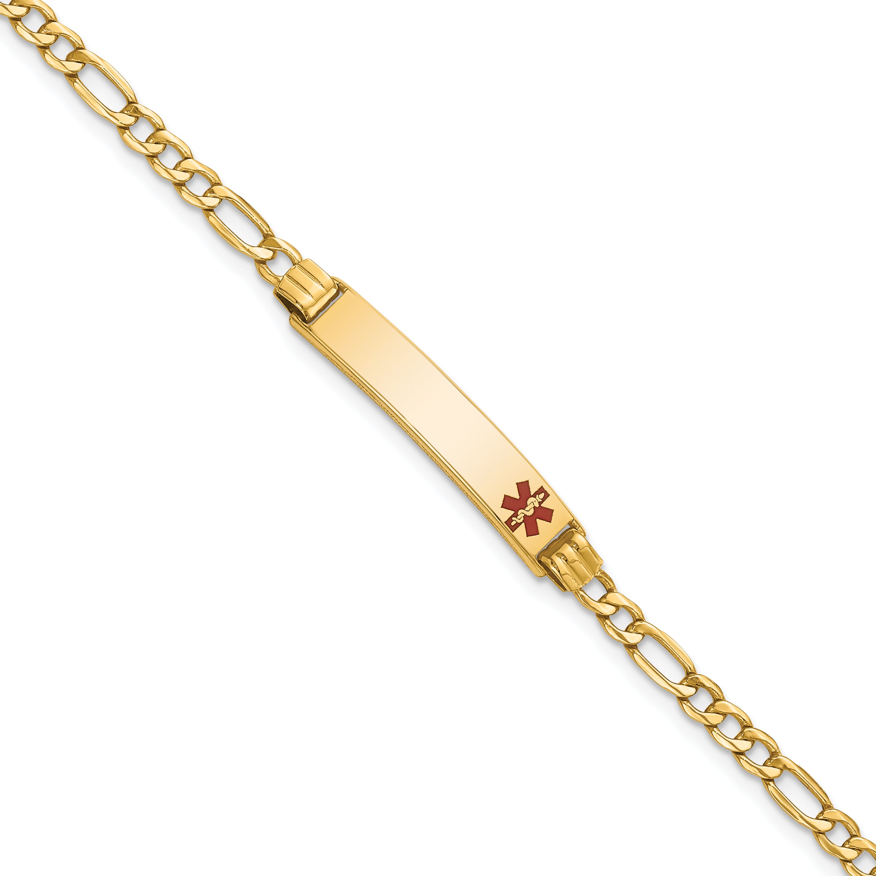14K Semi-Solid Medical Polished Red Enamel Figaro Id Bracelet