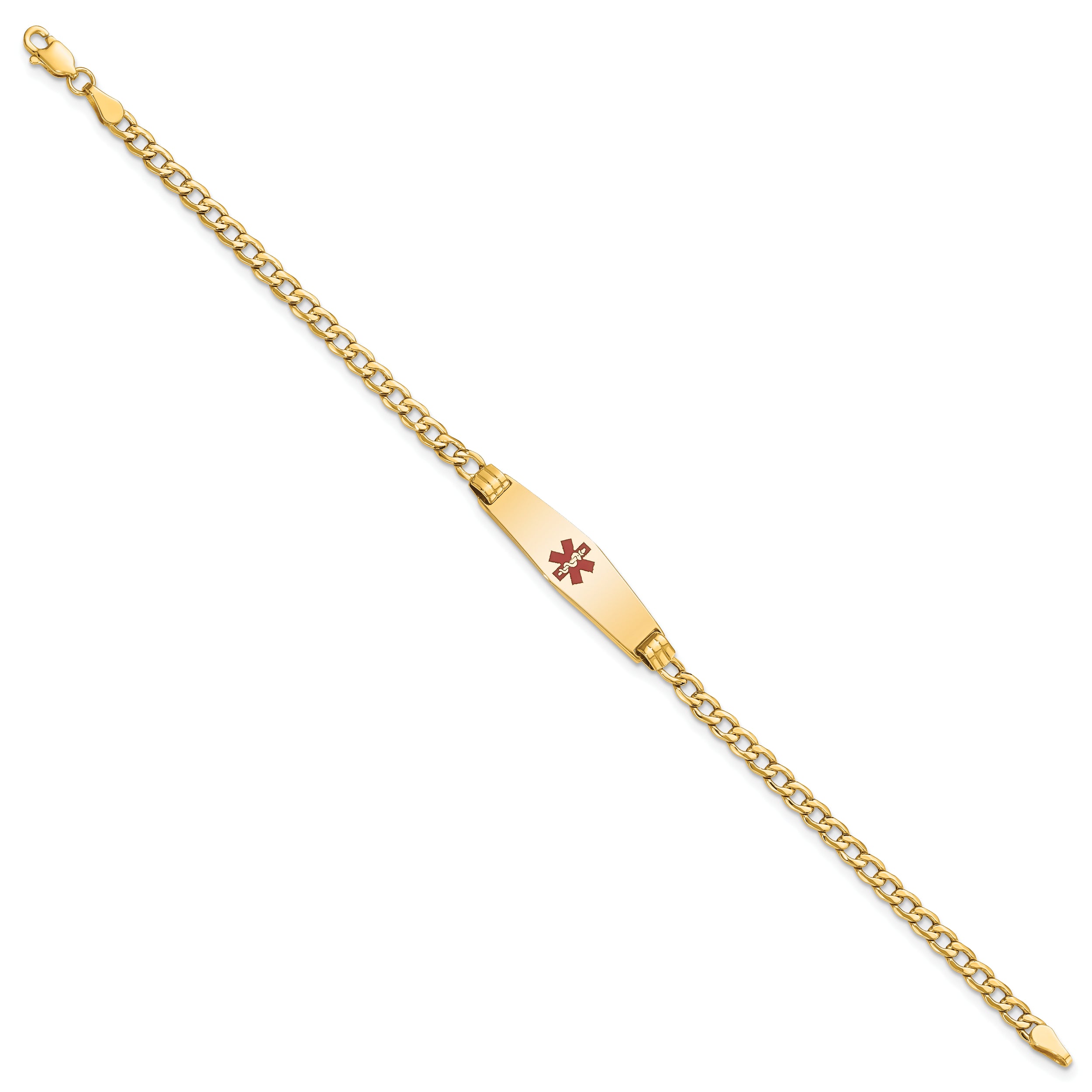 14K Medical Semi-Solid Soft Diamond Shape Red Enamel Cuban Id Bracelet