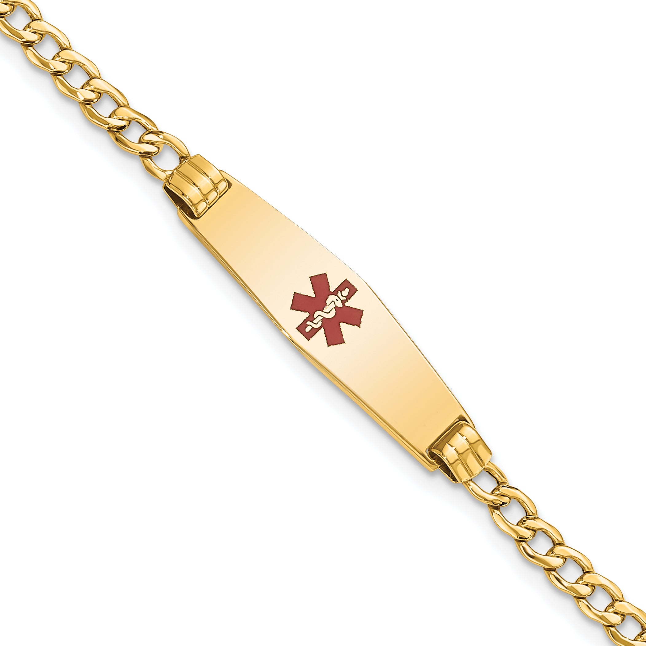14K Medical Semi-Solid Soft Diamond Shape Red Enamel Cuban Id Bracelet