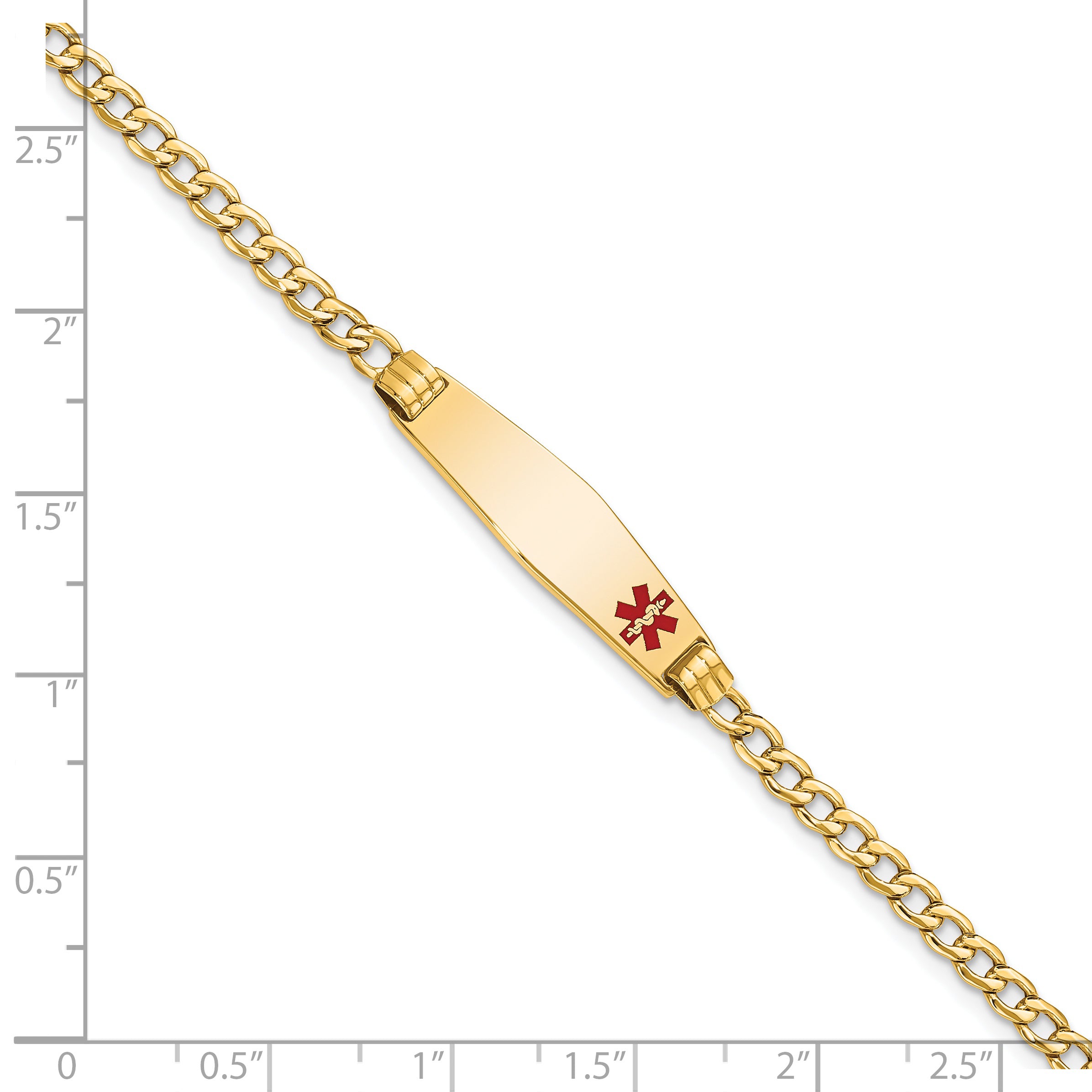 14K Medical Semi-Solid Soft Diamond Shape Red Enamel Id Cuban Id Bracelet