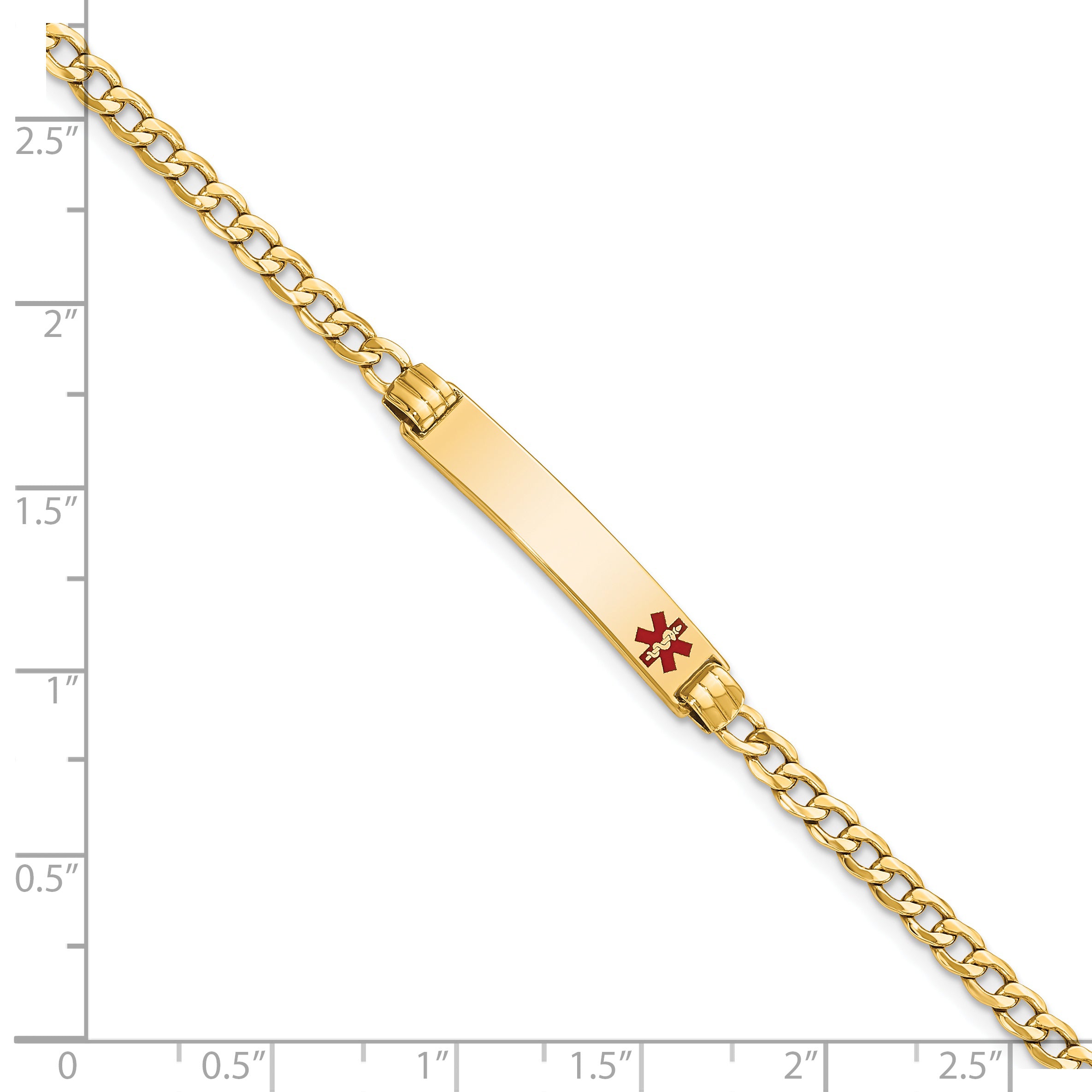 14K Semi-Solid Medical Red Enamel Cuban Link Id Bracelet