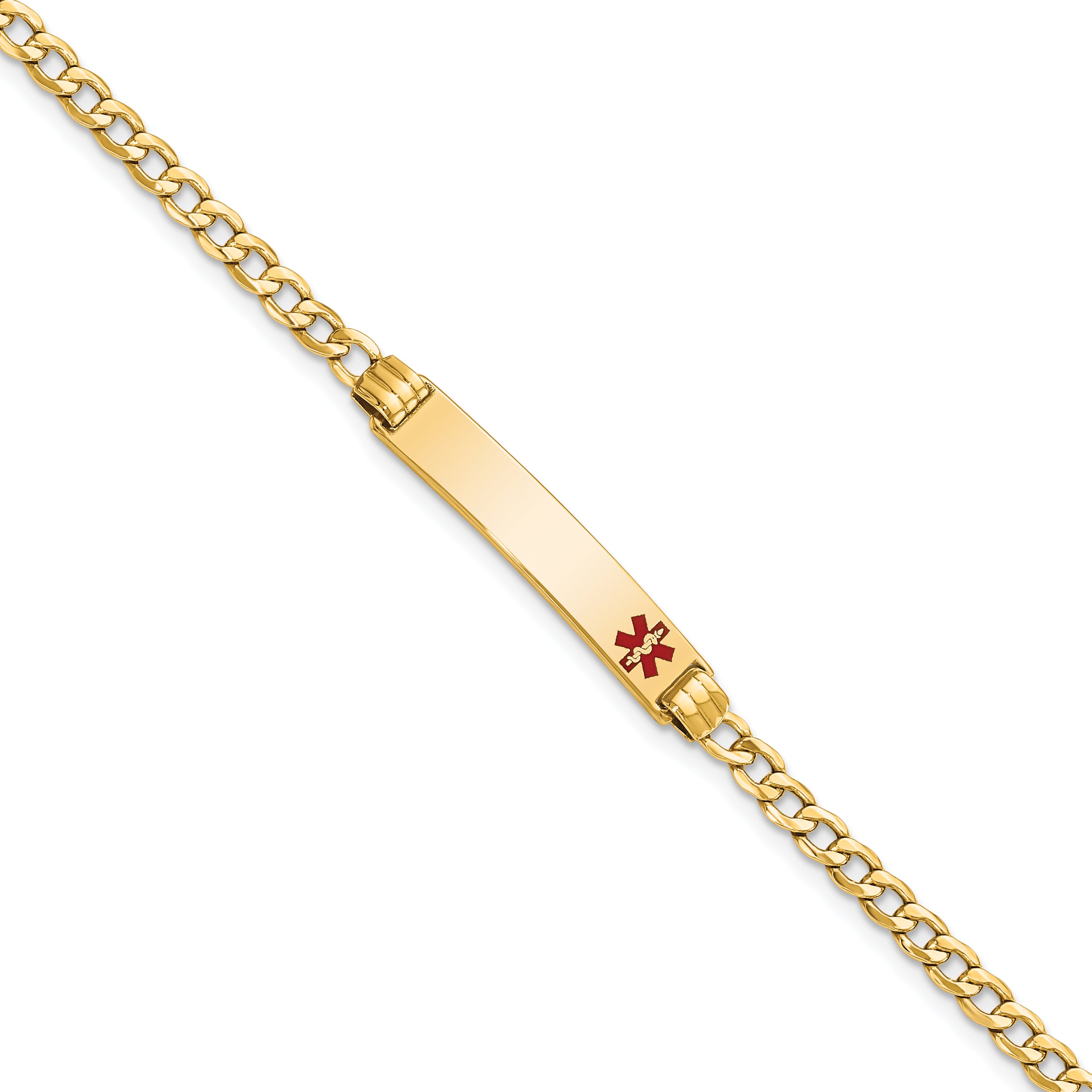 14K Semi-Solid Medical Red Enamel Cuban Link Id Bracelet