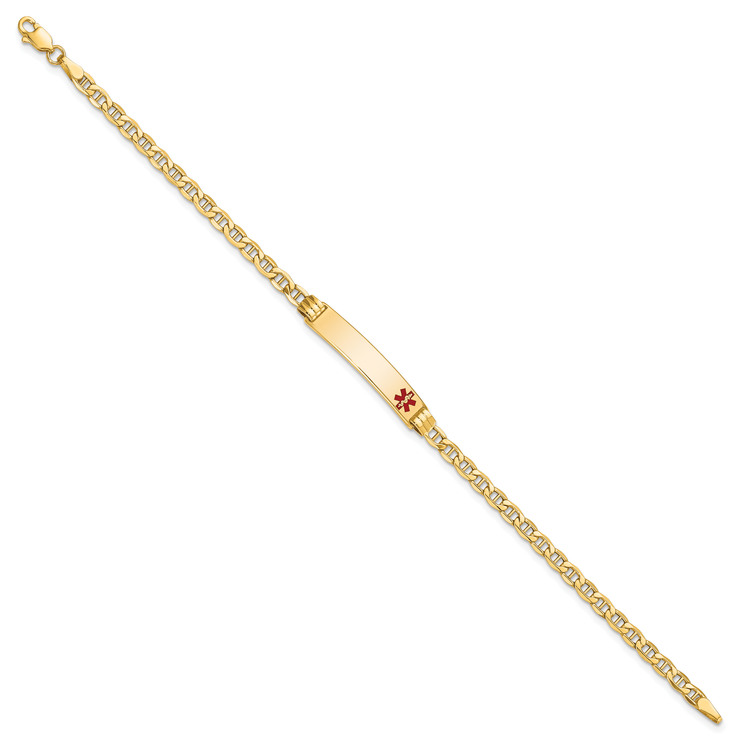 14K Semi-Solid Medical Red Enamel Anchor Link Id Bracelet