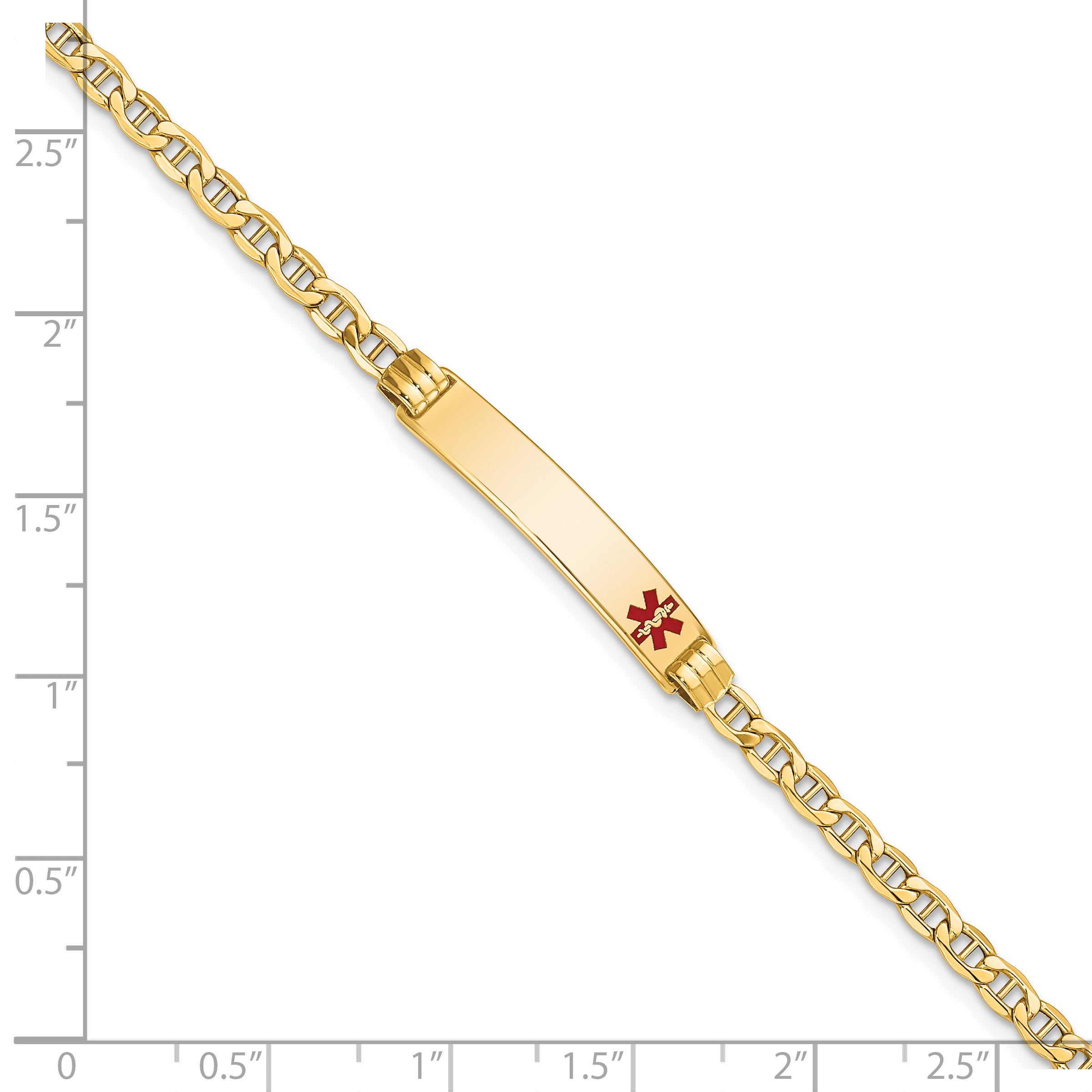 14K Semi-Solid Medical Red Enamel Anchor Link Id Bracelet
