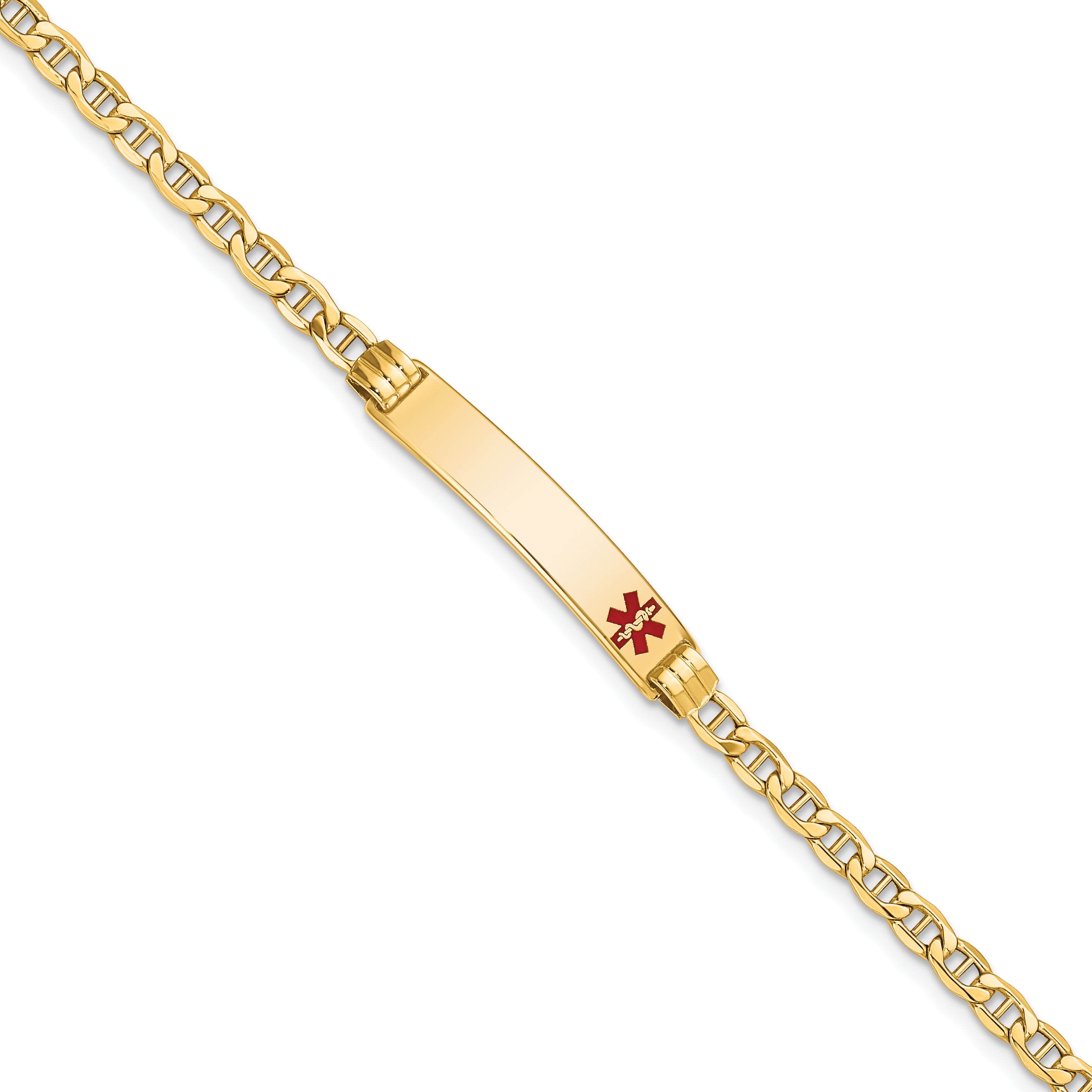 14K Semi-Solid Medical Red Enamel Anchor Link Id Bracelet