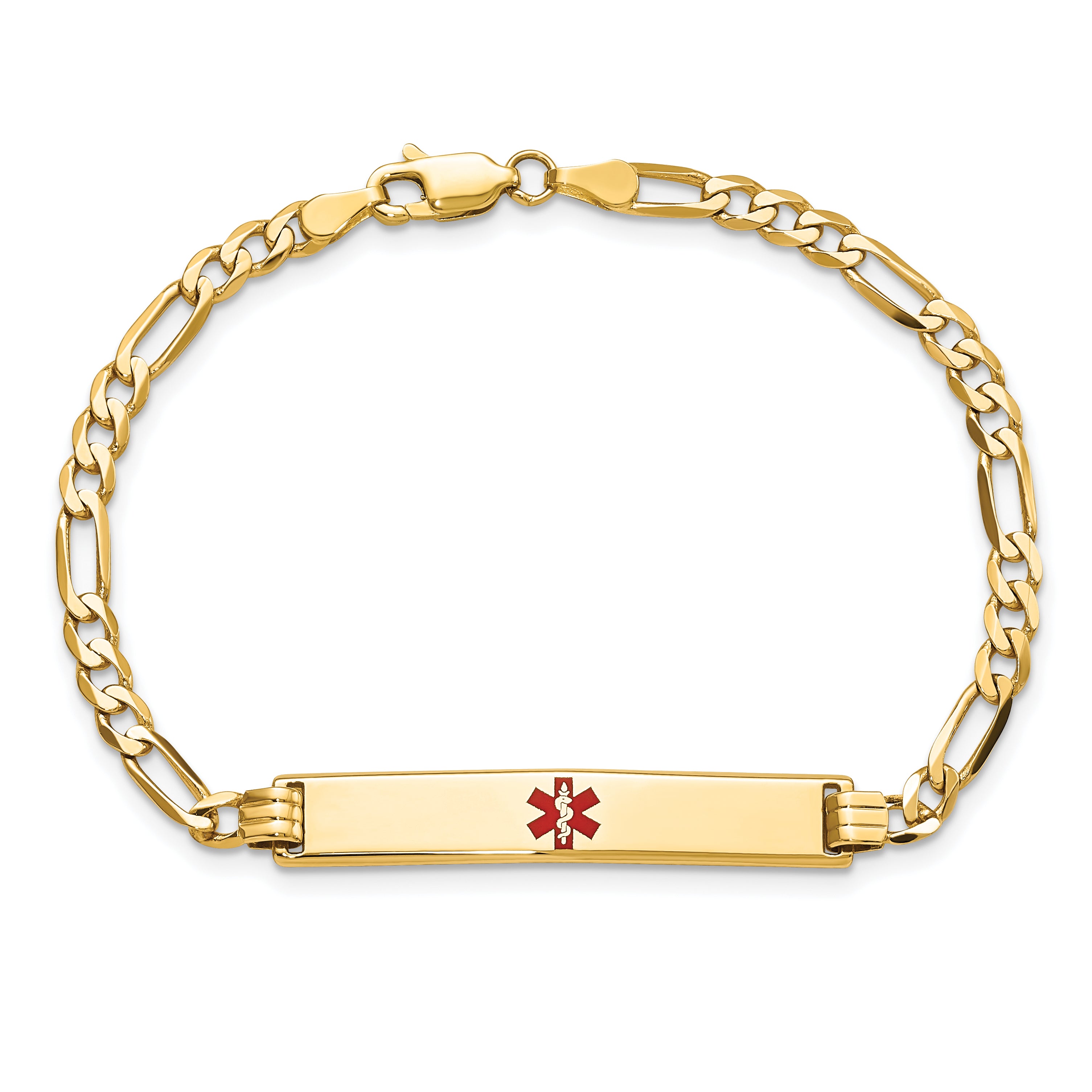14K Medical Red Enamel Flat Figaro Link Id Bracelet