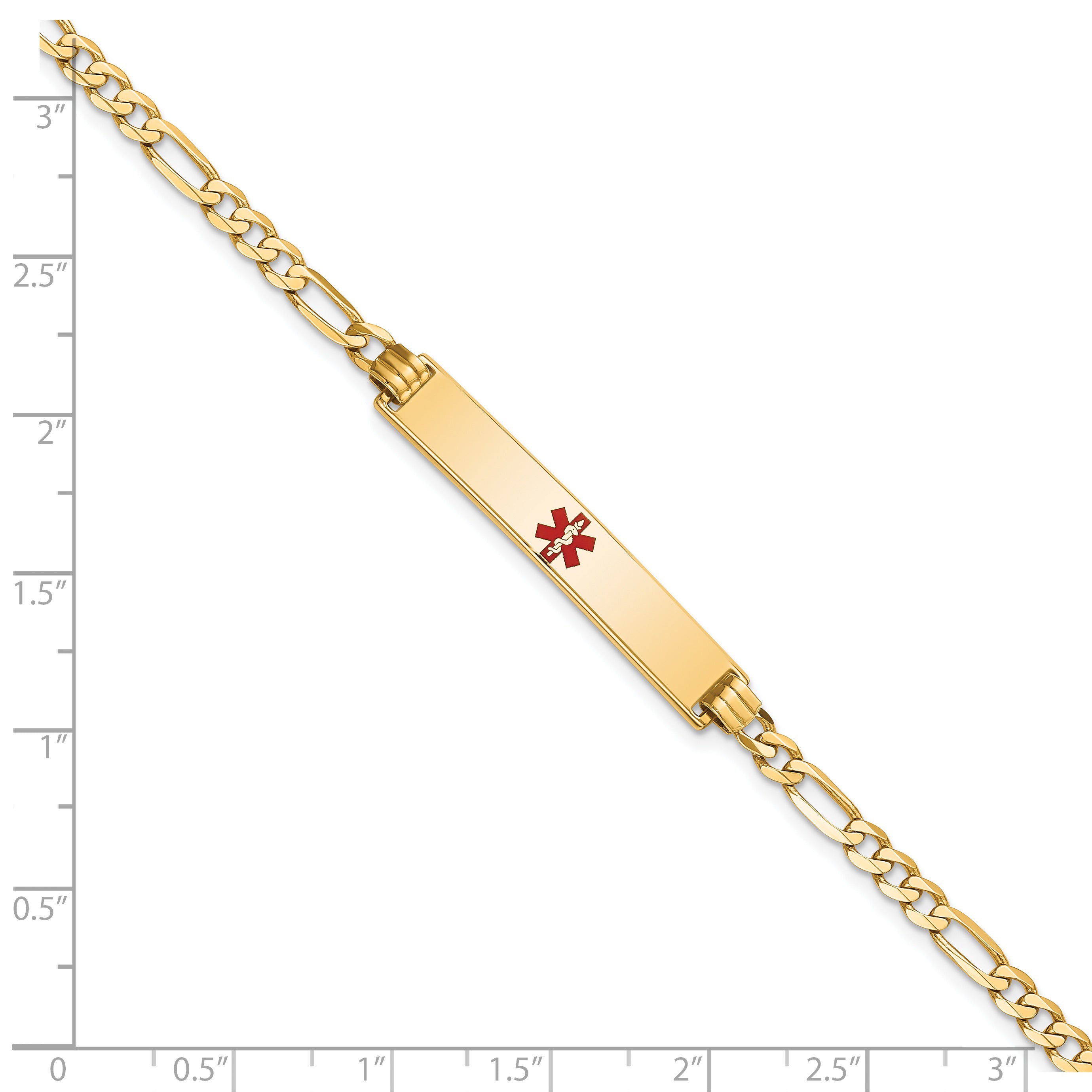 14K Medical Red Enamel Flat Figaro Link Id Bracelet