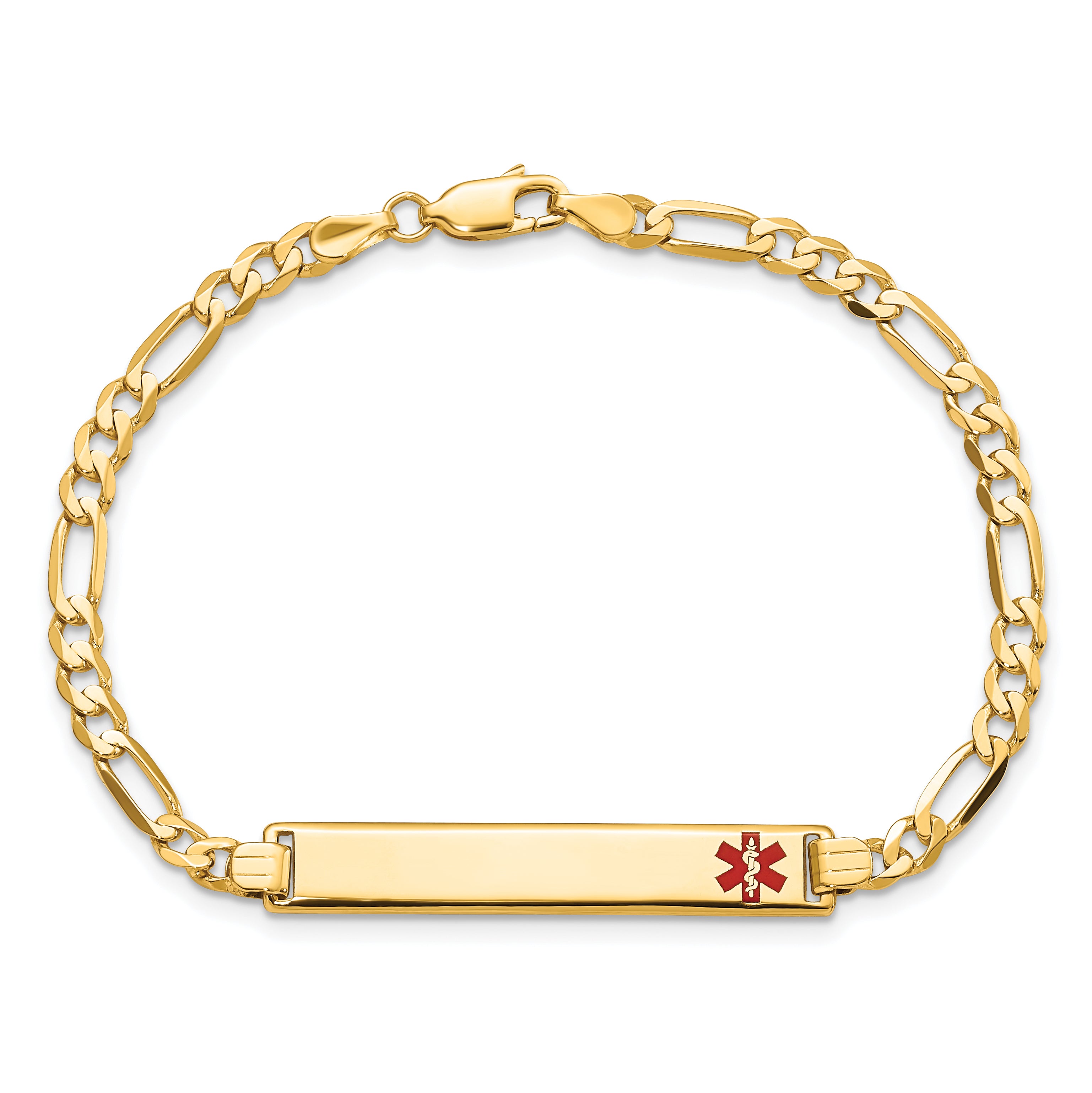 14K Medical Red Enamel Flat Figaro Link Id Bracelet