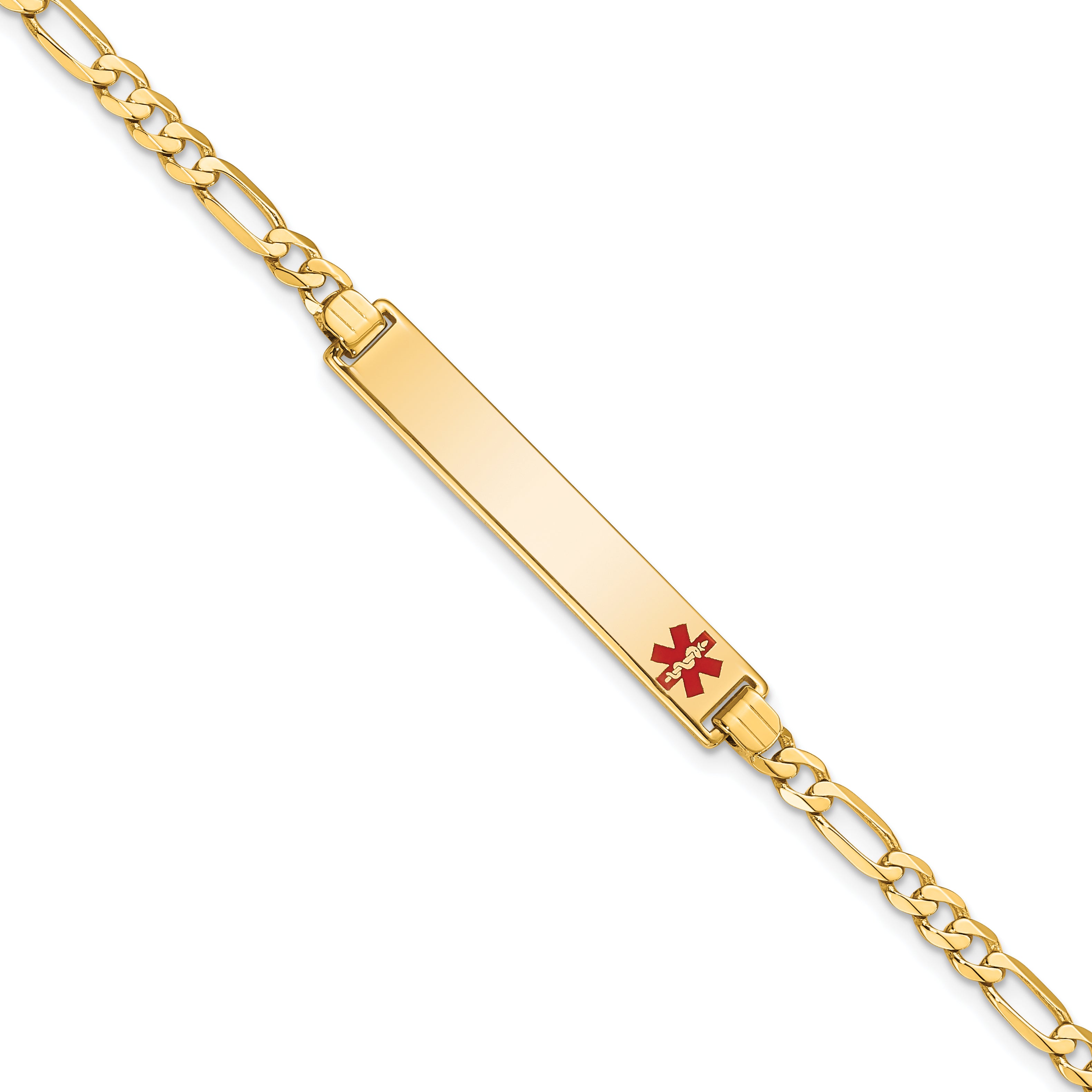 14K Medical Red Enamel Flat Figaro Link Id Bracelet