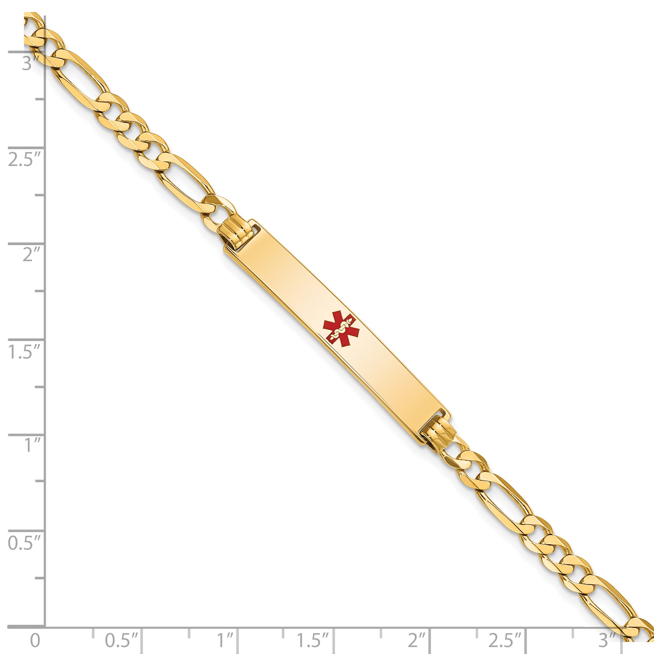 14K Medical Red Enamel Flat Figaro Link Id Bracelet
