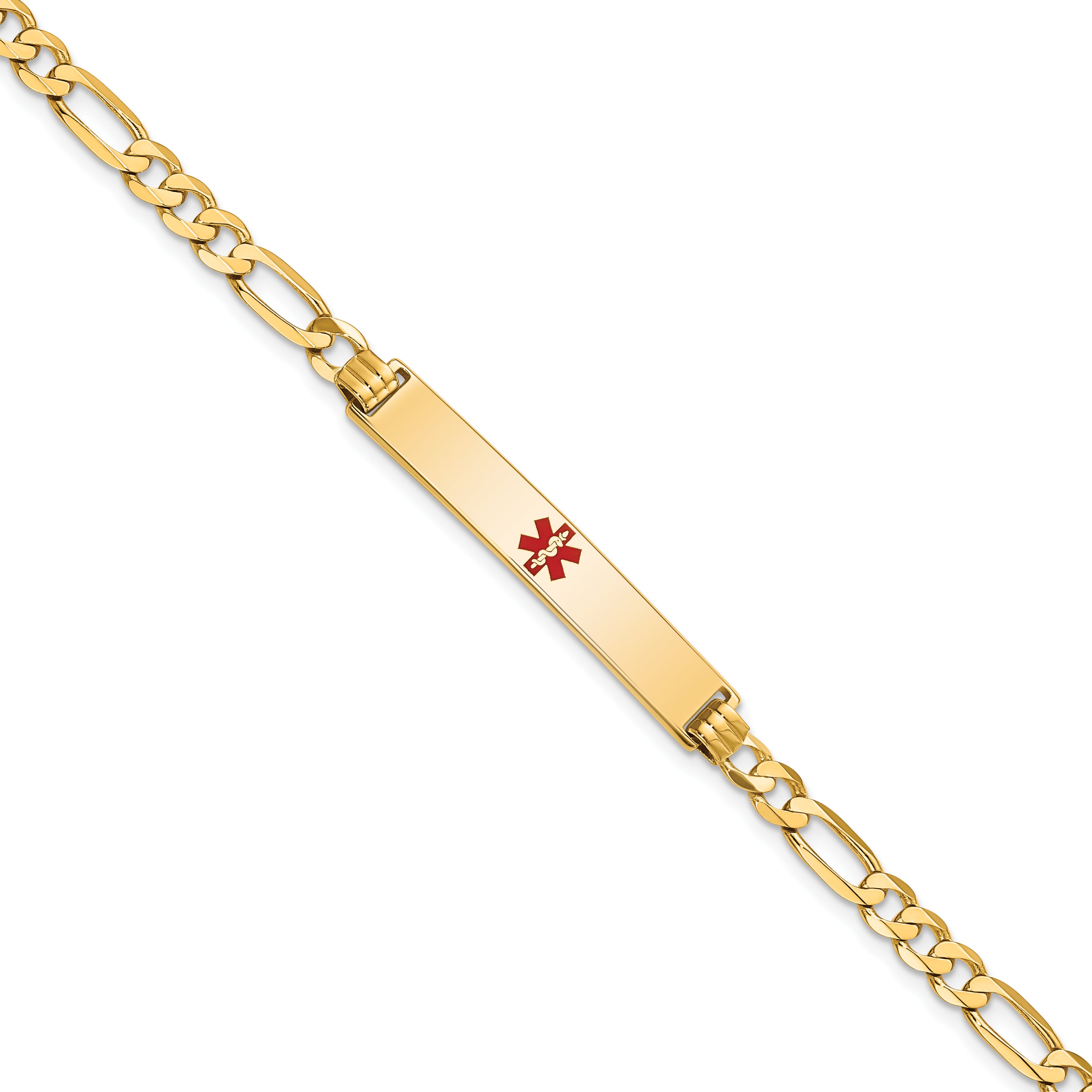 14K Medical Red Enamel Flat Figaro Link Id Bracelet