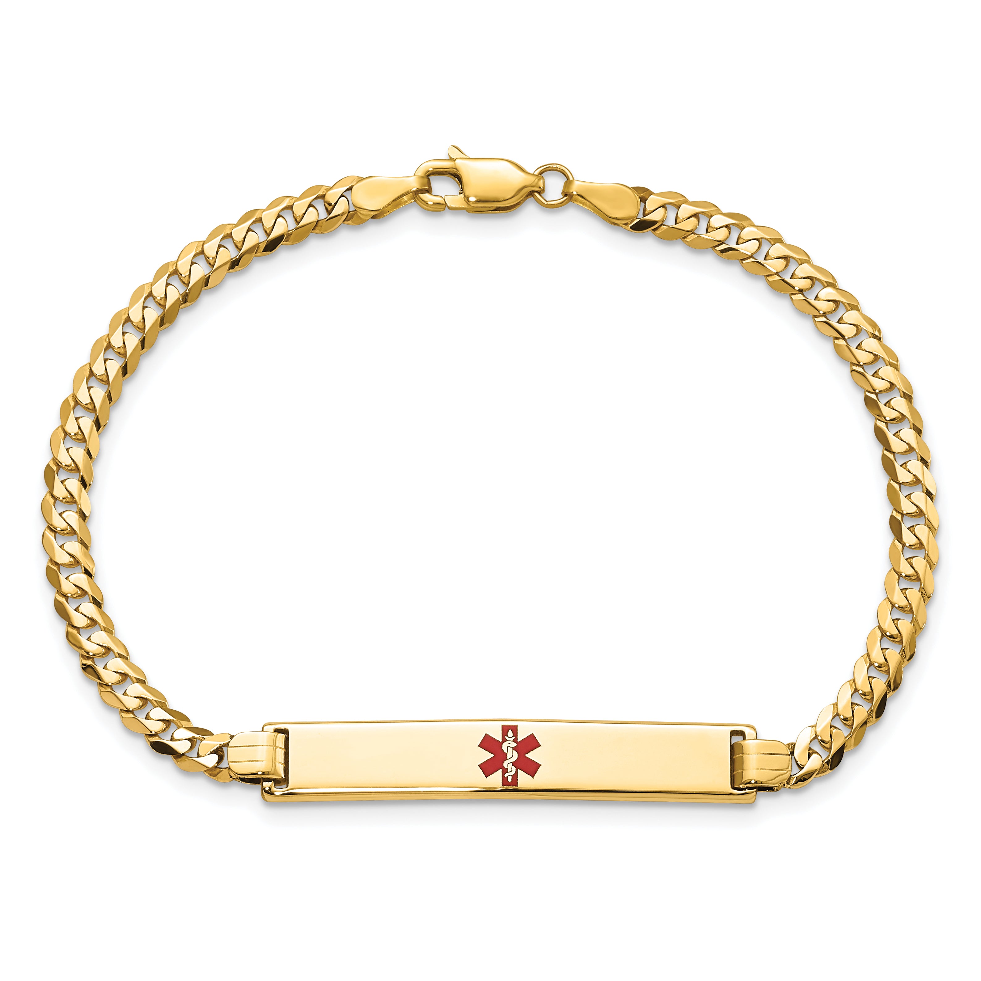 14K Medical Red Enamel Flat Curb Link Id Bracelet