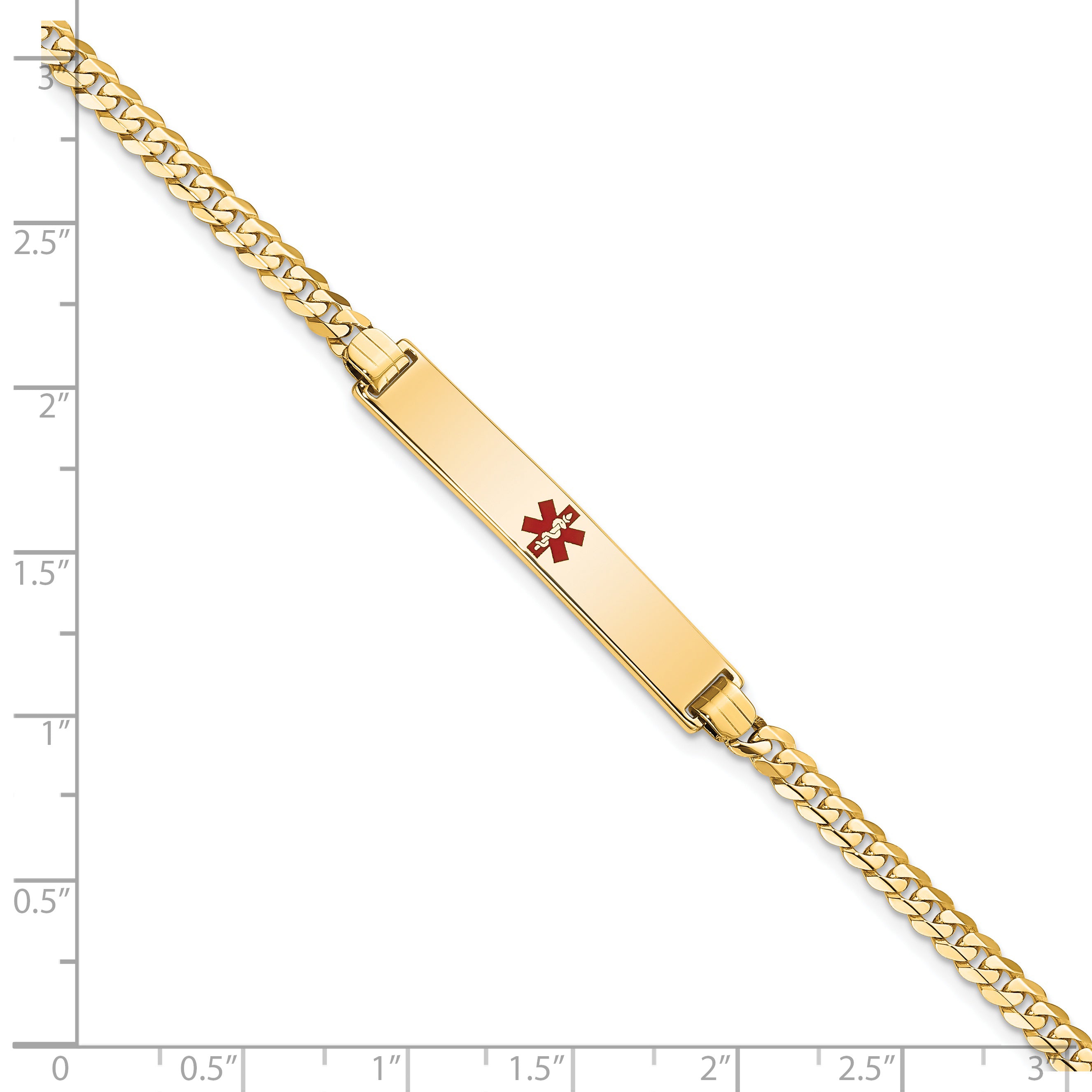 14K Medical Red Enamel Flat Curb Link Id Bracelet