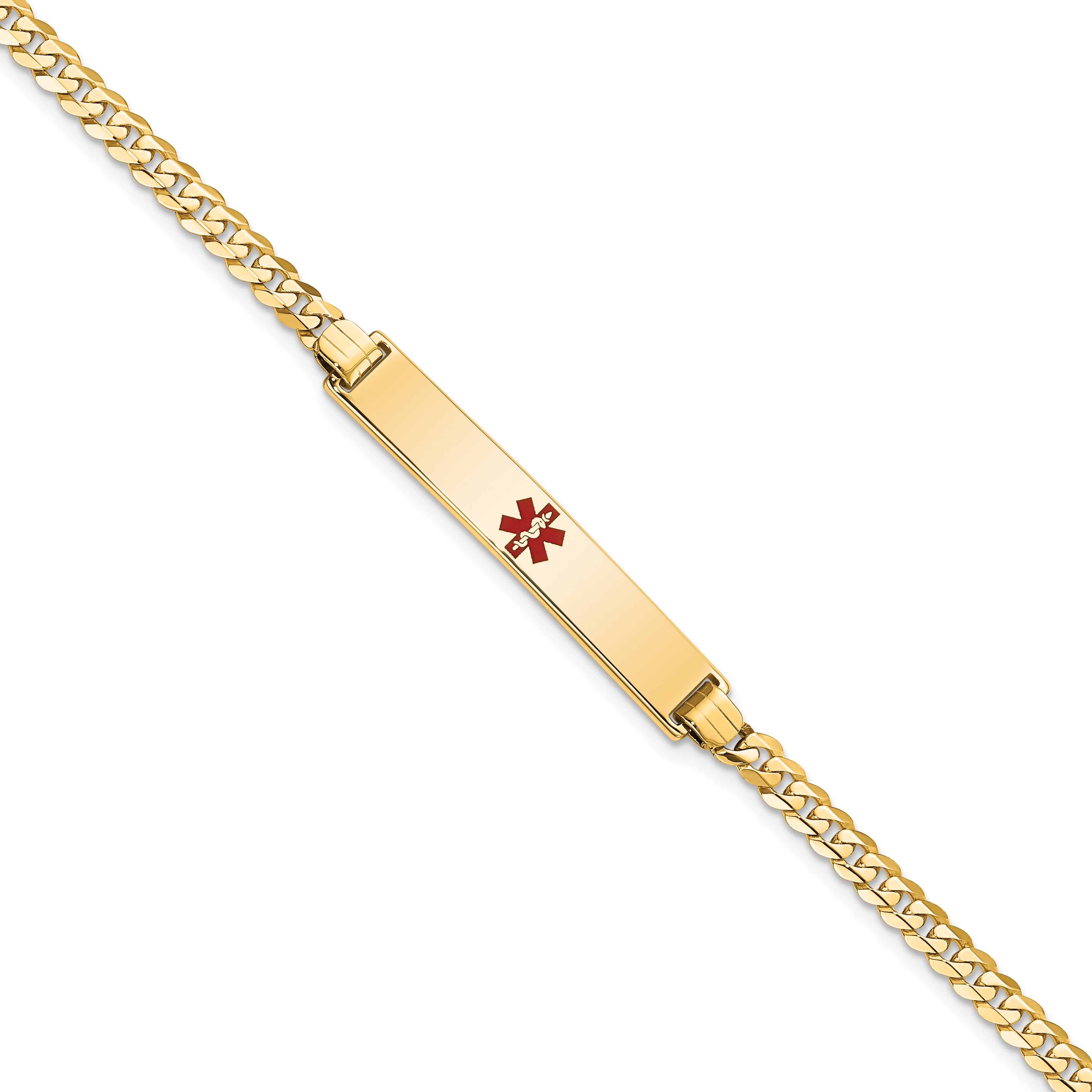 14K Medical Red Enamel Flat Curb Link Id Bracelet