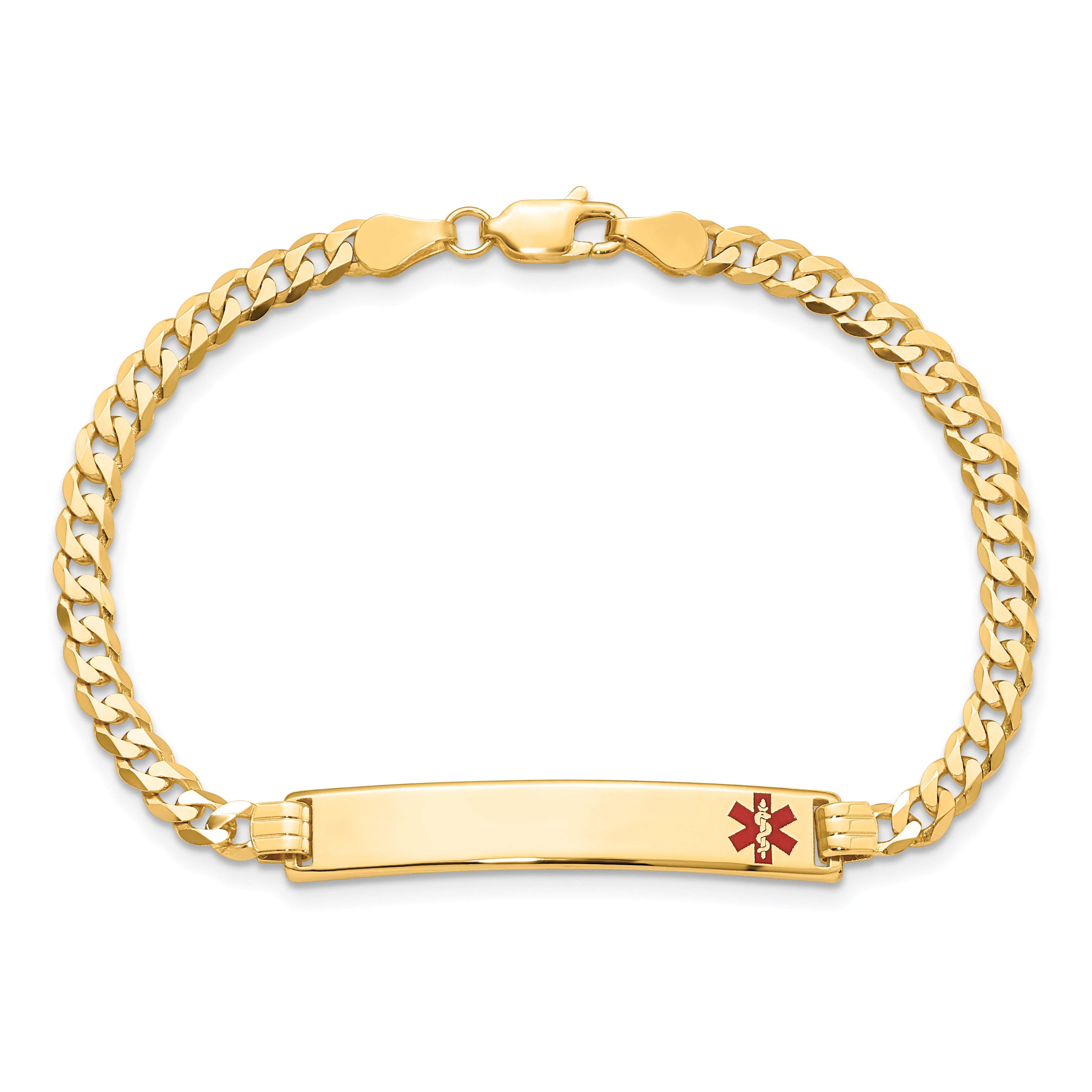 14K Medical Red Enamel Flat Curb Link Id Bracelet