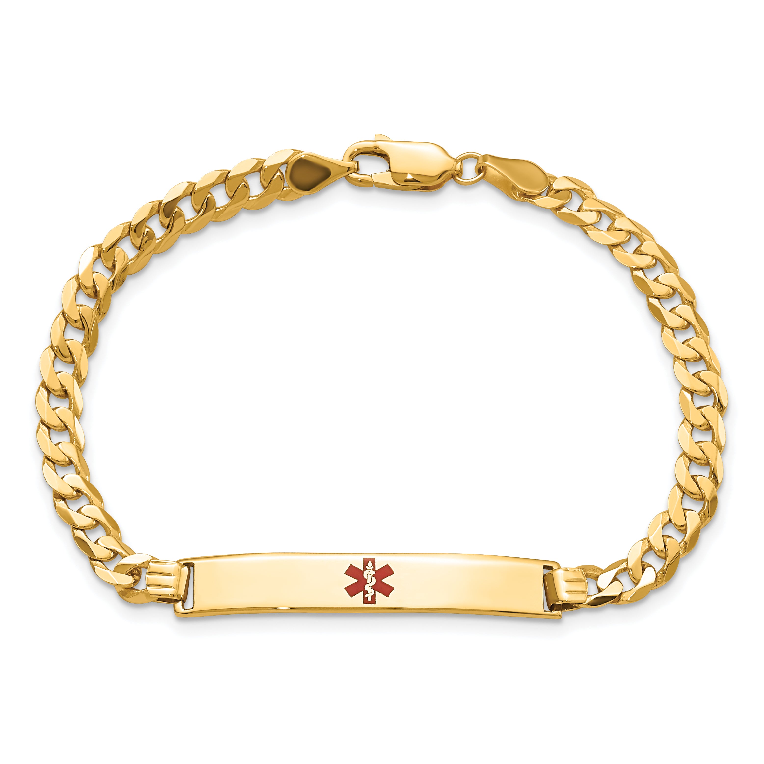 14K Medical Red Enamel Flat Curb Link Id Bracelet