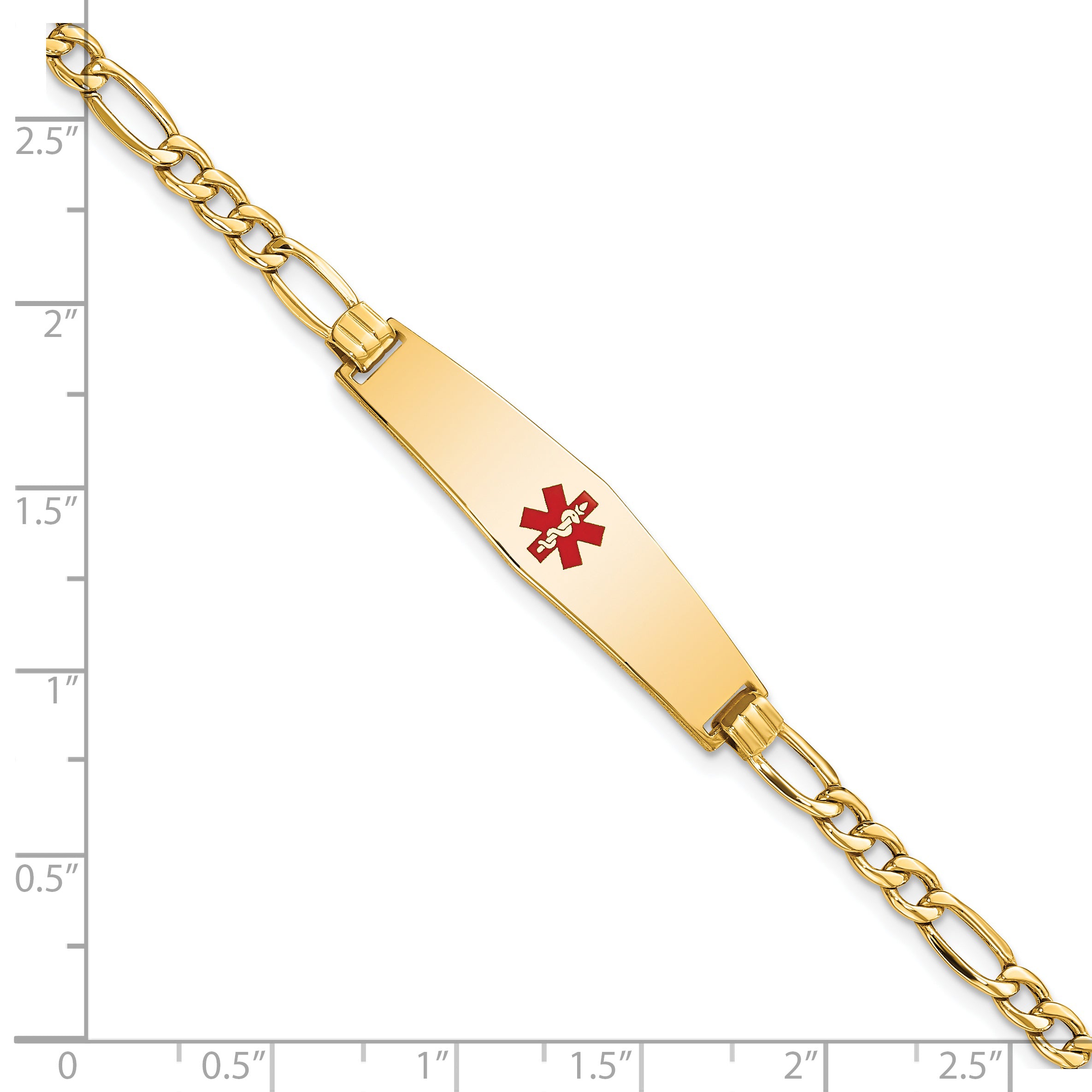 14K Semi-Solid Medical Soft Diamond Shape Red Enamel Figaro Id Bracelet